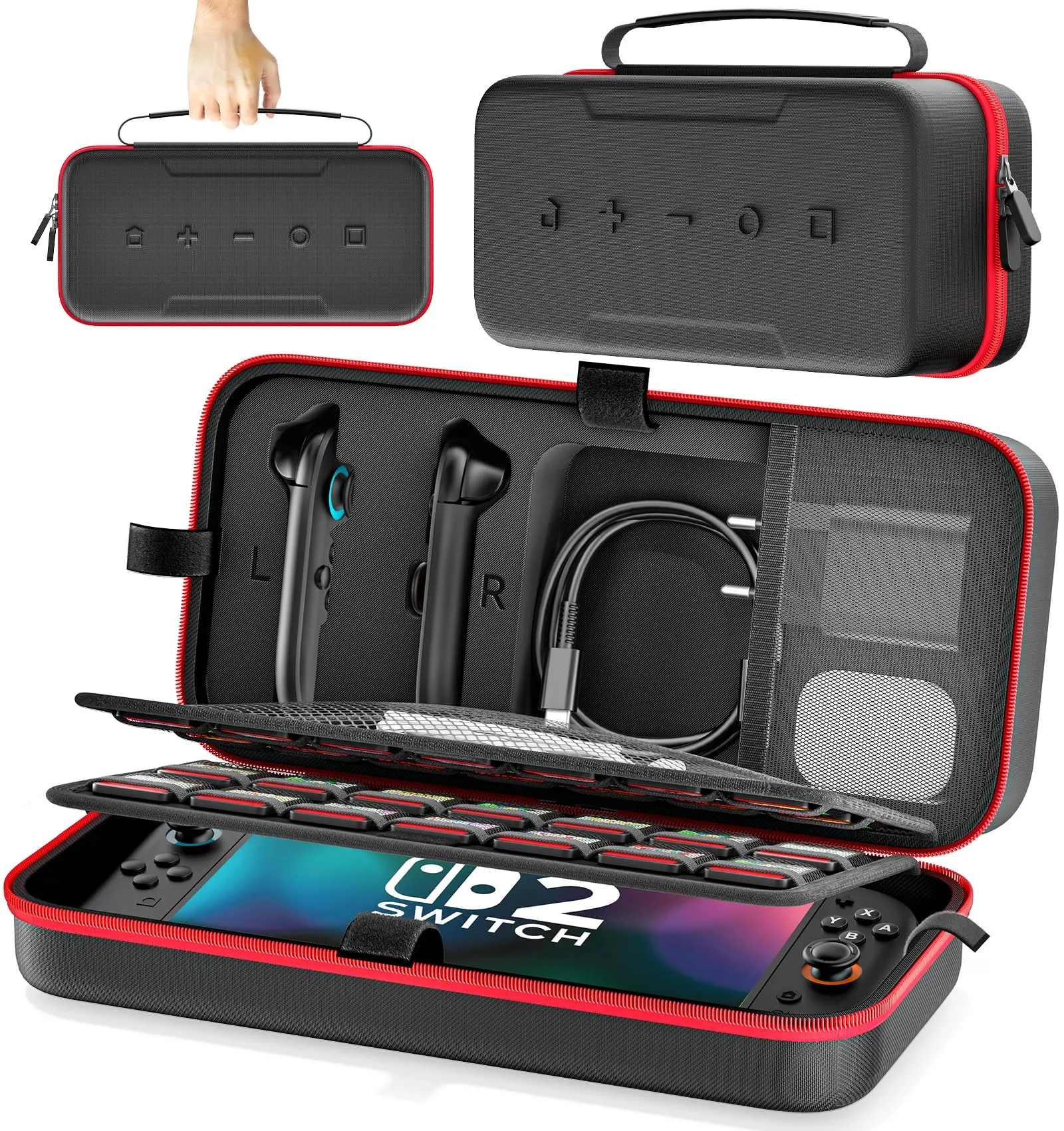 Custodia per Nintendo Switch 2 per Joy-con 2 & Caricabatterie per 2025 Nintendo 2 & 2021 OLED & 2017 Originale, Custodia da Viaggio con 28 Supporti per Giochi, Custodia Rigida per Switch 2