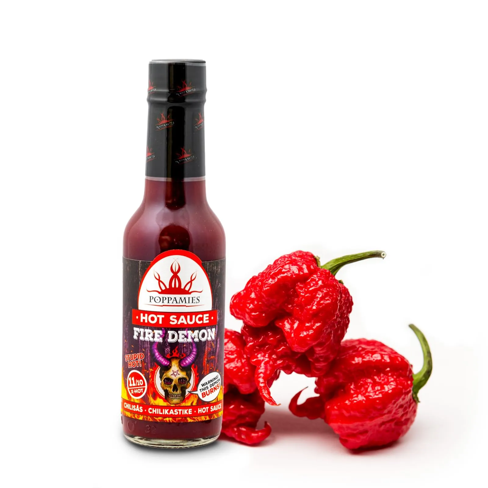 Poppamies Salsa di peperoncino Fire Demon - Senza glutine, Senza lattosio, Vegan - Piccantezza: 11/10 150ml