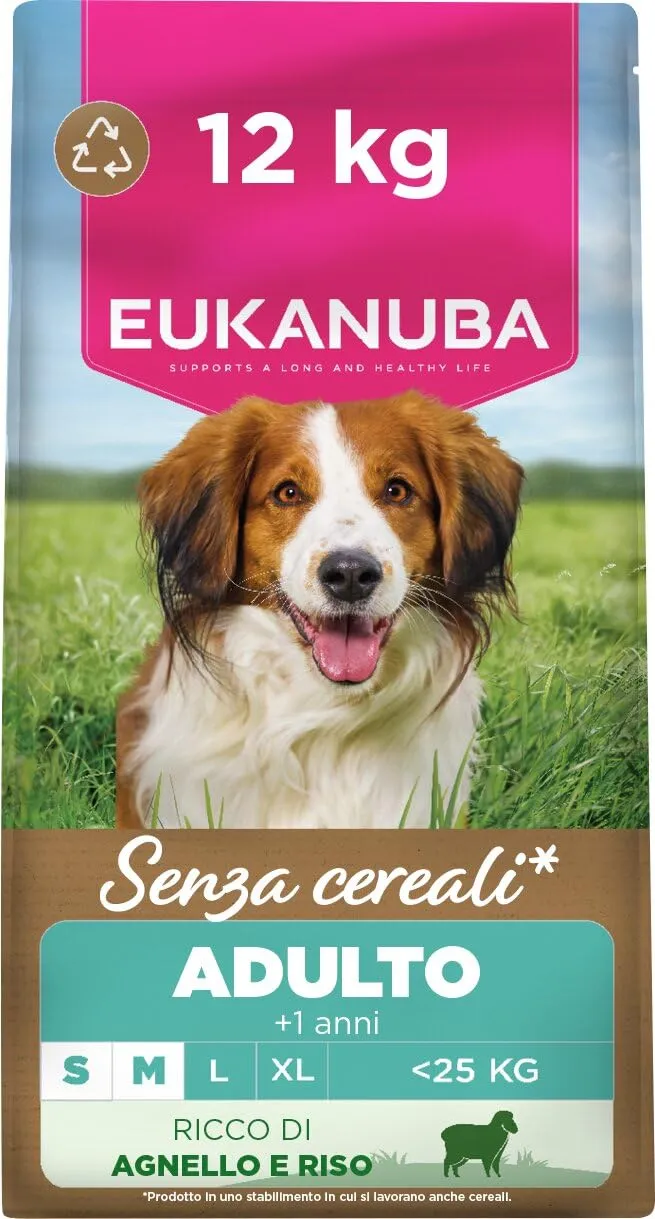 Eukanuba Mangime per cani senza cereali con agnello per razze di taglia piccola e media, mangime secco premium senza cereali per cani adulti, 12 kg