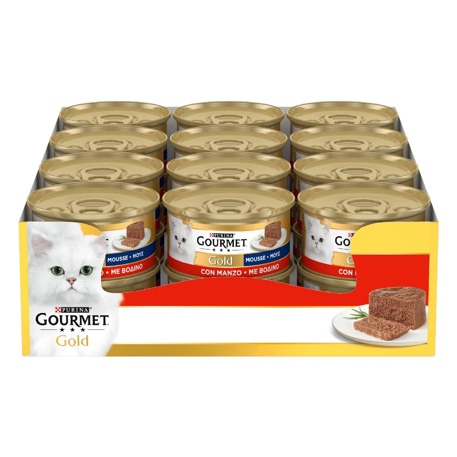 GOURMET GOLD Cibo umido per gatti adulti Mousse con Manzo, 24 lattine da 85g