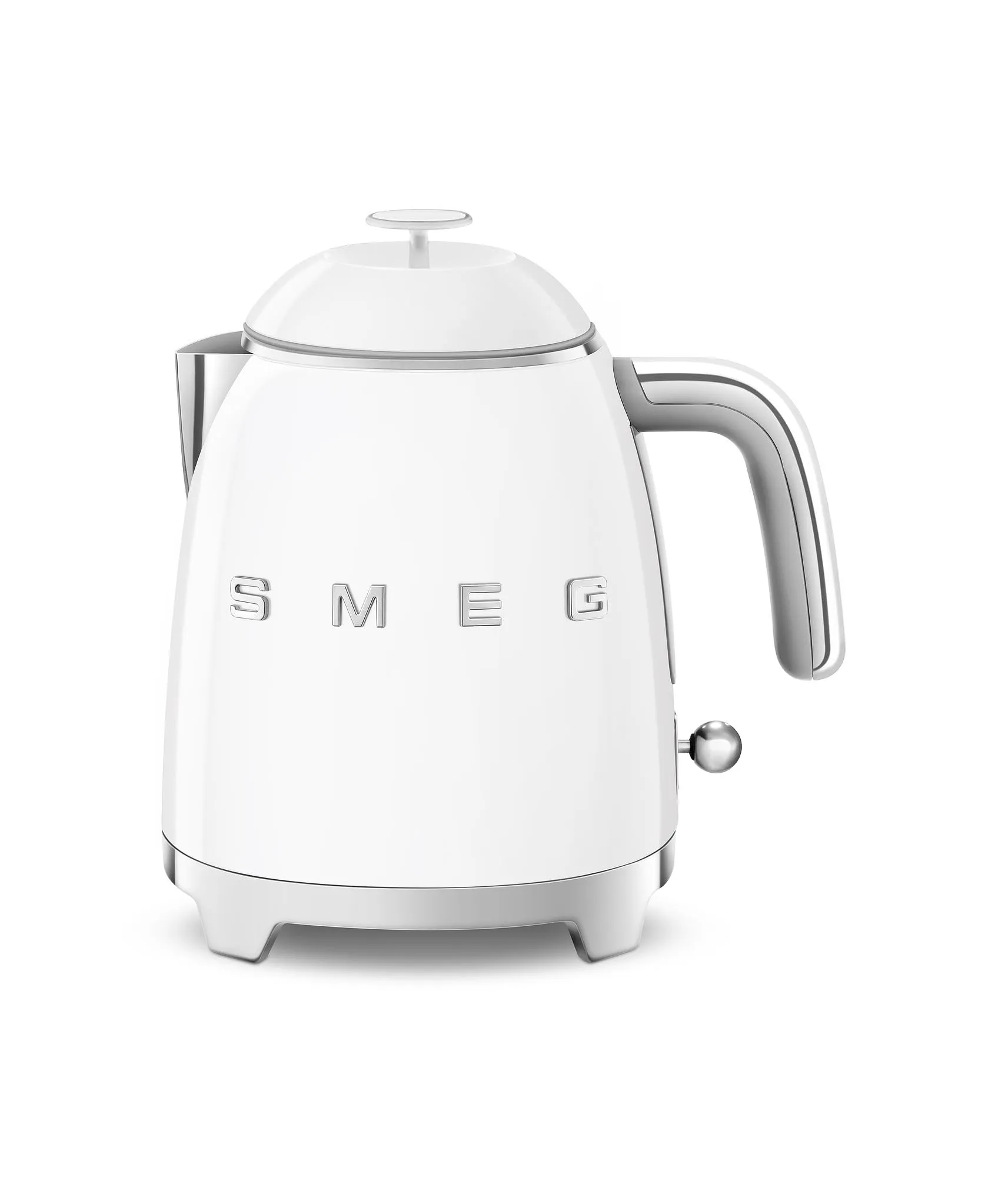 Smeg, Bollitore Elettrico Piccolo KLF05WHEU 0,8 L, Filtro in Acciaio Inox, Autospegnimento di Sicurezza, Indicatore Livello di Acqua, Base Antiscivolo e Avvolgicavo Integrato, Potenza 1400W, Bianco