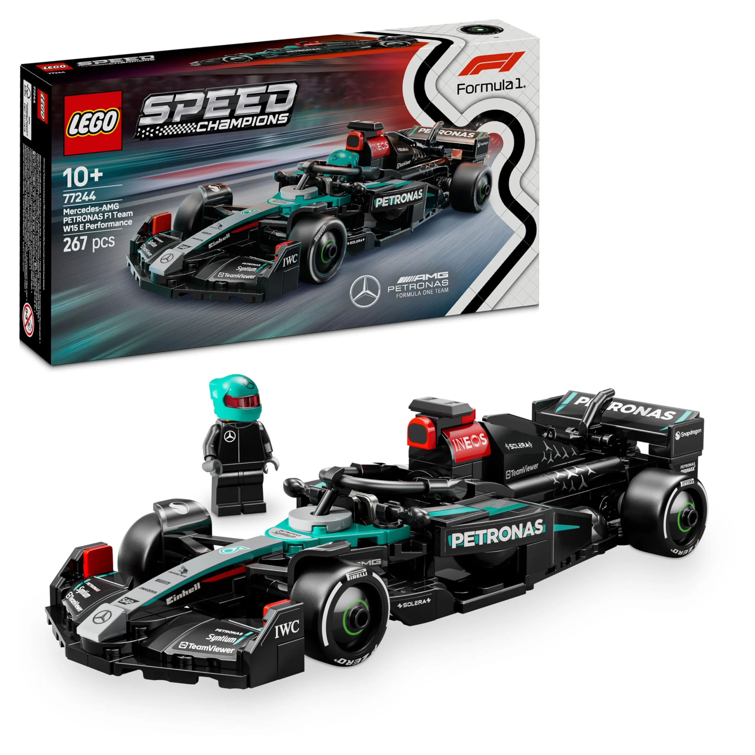 LEGO Speed Champions Auto da Corsa Mercedes-AMG PETRONAS F1 W 15 - Regali Festa del Papà - Macchina Giocattolo con Minifigure - Modello per Bambini da 10 Anni o per Adulti Fan della Formula 1-77244