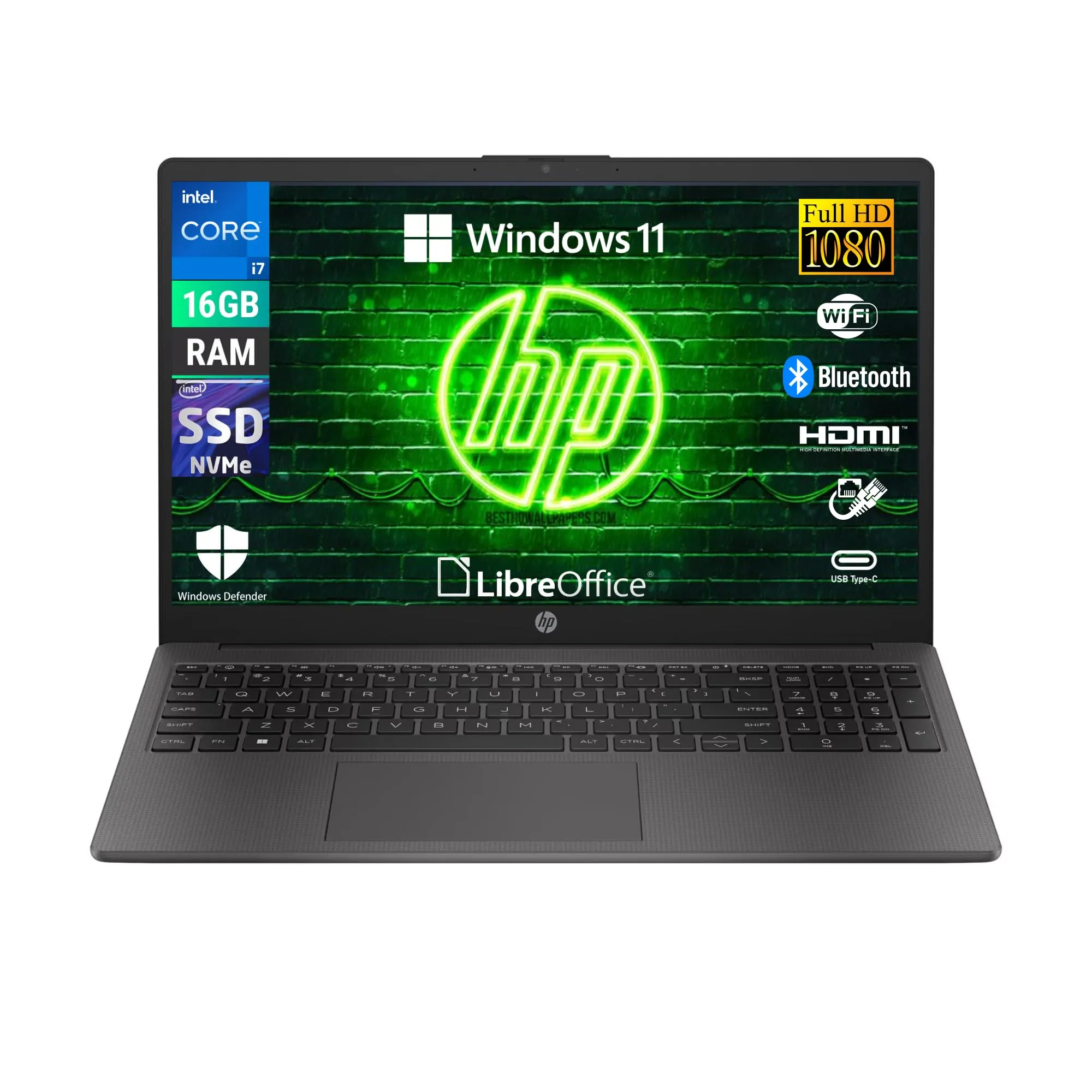 HP 250 G10, Intel Core i7-1355U, Computer portatile Notebook Display 15.6" Full HD, Ram 16 GB DDR4-SDRAM 512 GB SSD, Wi-Fi 5, Windows 11 Pro, Libre Office