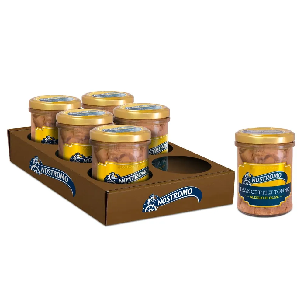 Nostromo - Trancetti di tonno all'olio di oliva, 6 vasetti da 180gr. Qualità superiore, lavorati a mano, fonte di Omega 3