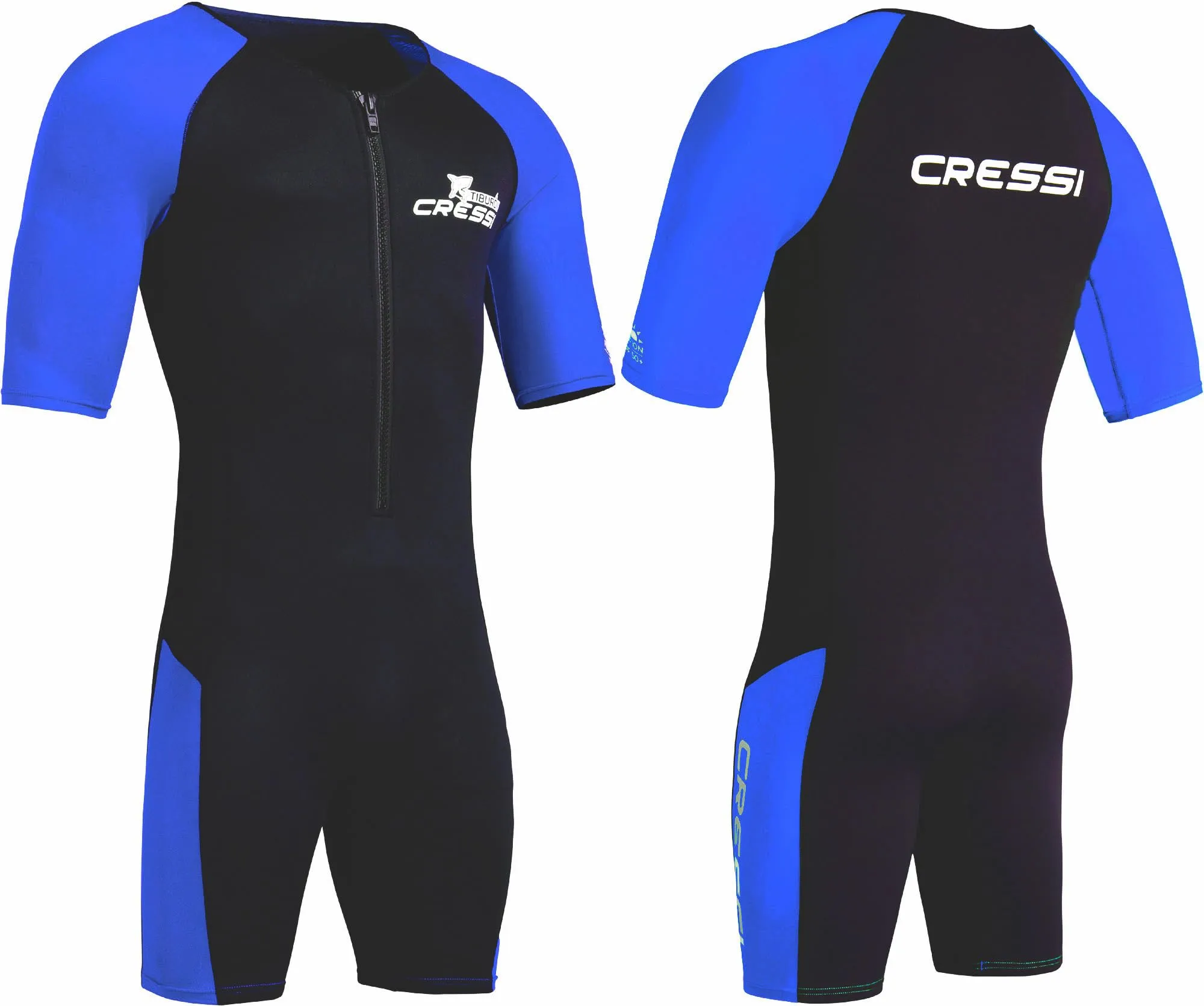 CRESSI Tiburon Man Shorty Wetsuit 2mm - Muta Shorty Uomo realizzata in Neoprene Ultra Stretch 1.5/2mm e Elastane, Nero/Blu, M/3