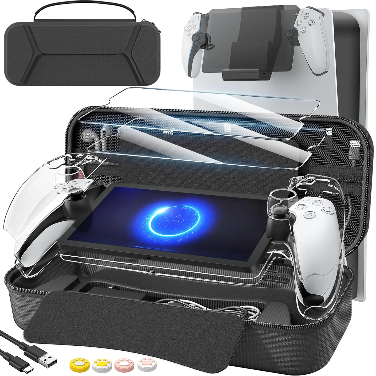 daydayup Set di accessori 14 in 1 compatibile con Playstation Portal Remote Player, borsa per il trasporto e appendiabiti con 2 pellicole protettive per lo schermo e 4 maniglie per pollice, pacchetto