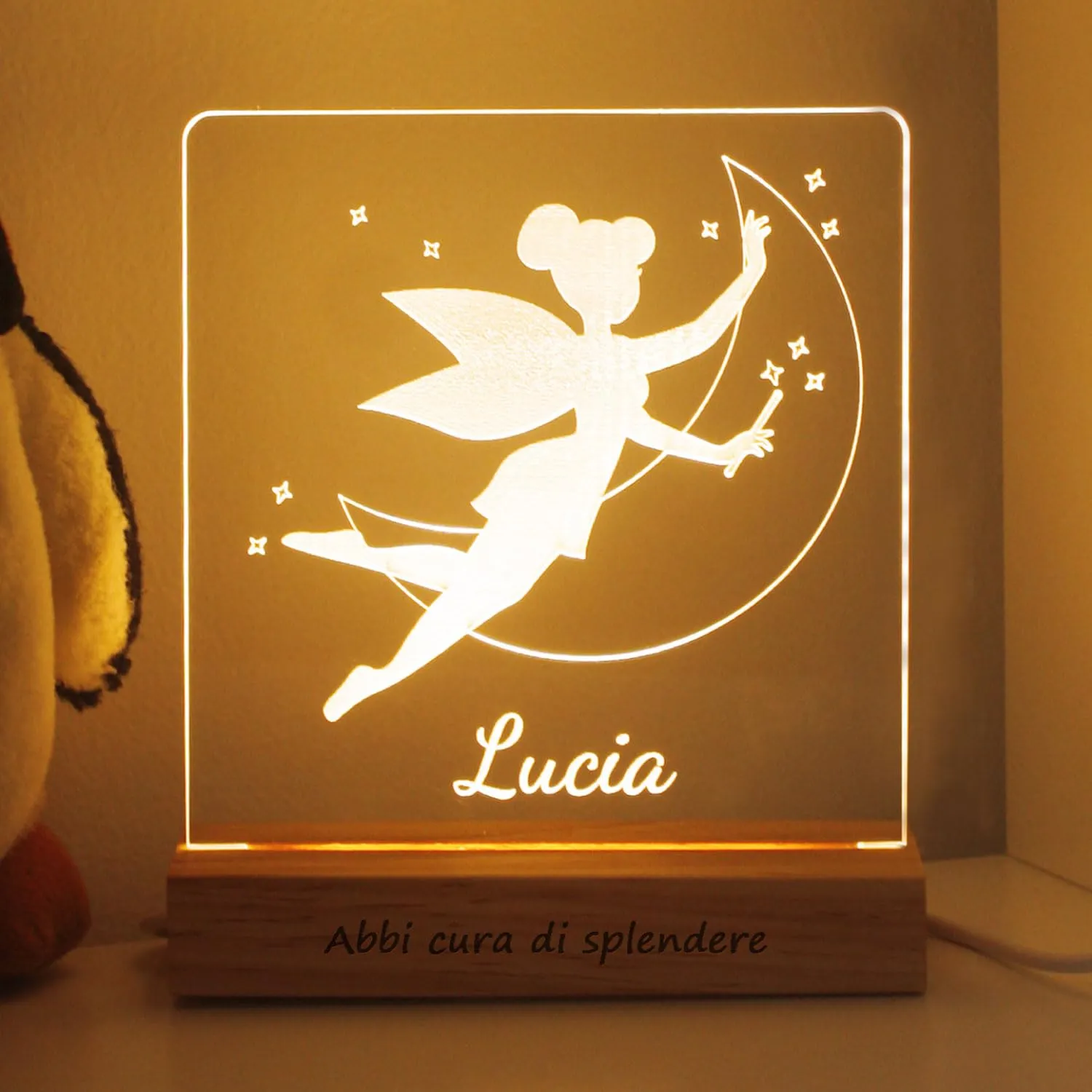 LASERO' Lampada Personalizzata con Nome - Luce Notturna Bambini - Regalo Battesimo Bimbo - Regali Nascita Bimba (Fatina)