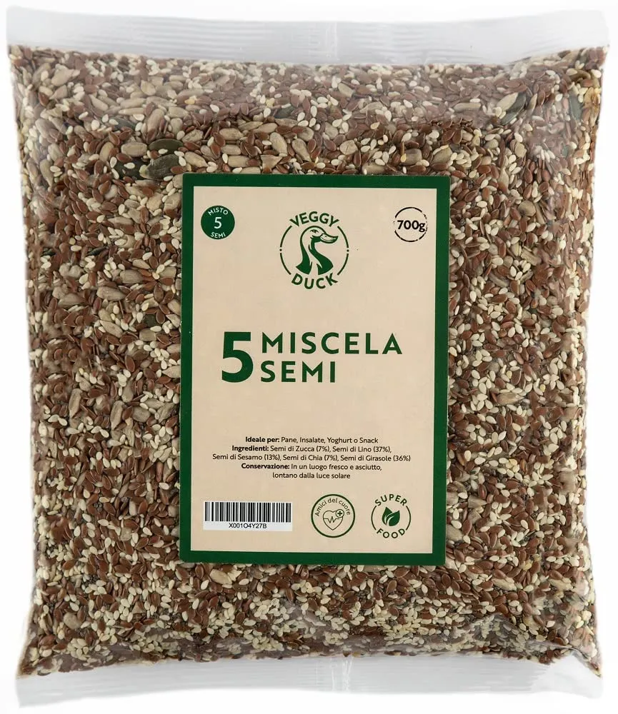 Veggy Duck - Mix 5 Semi (700g) | Miscela di 5 Semi (Zucca, Lino, Chia, Girasole, Sesamo) | Ideale per Pane, Insalate, Yoghurt o Snack