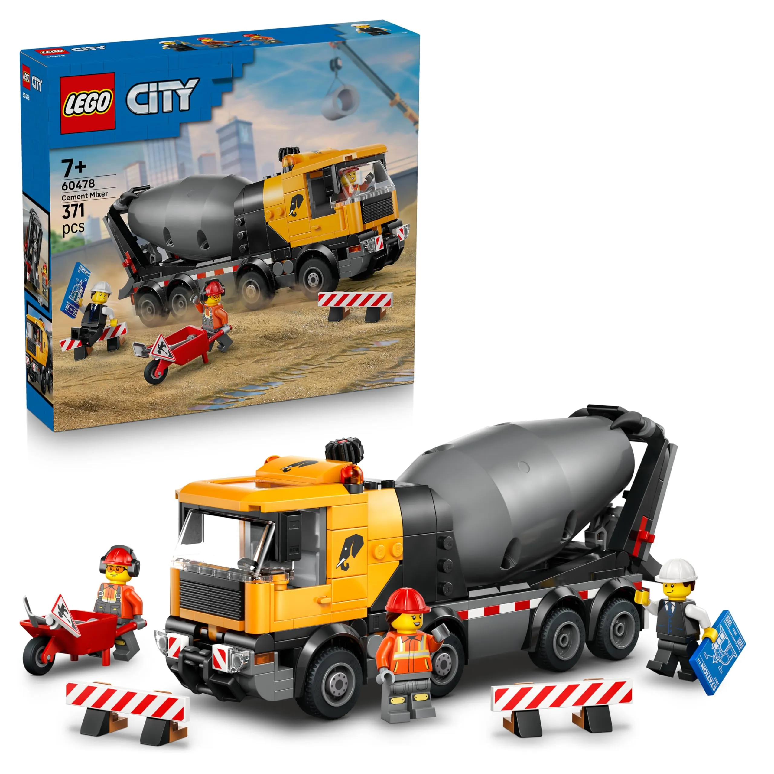 LEGO City Betoniera Giocattolo - Gioco Didattico con Veicolo da Cantiere, 3 Minifigure, Tamburo Rotante e Funzione di Scarico Cemento - Idea Regalo di Compleanno per Bambini da 7 Anni in su - 60478