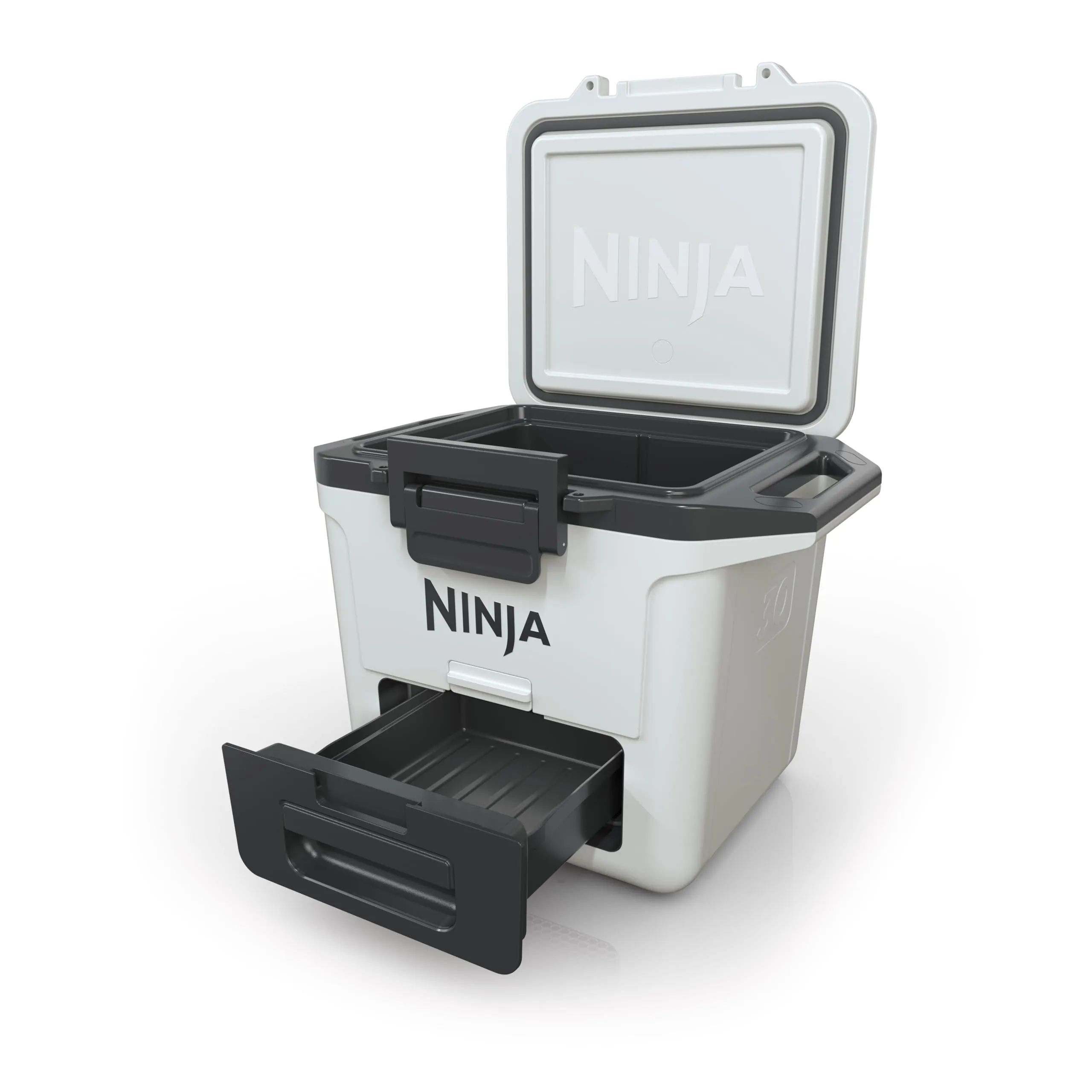 Ninja FrostVault Hard Cooler 28L, Ghiacciaia, Frigo portatile Isotermico, Ghiaccio fino a 5 Giorni, Cassetto Integrato, Scomparto separato Dry Zone, Spazio per 48 Lattine, Bianco Nuvola FB131EUWH