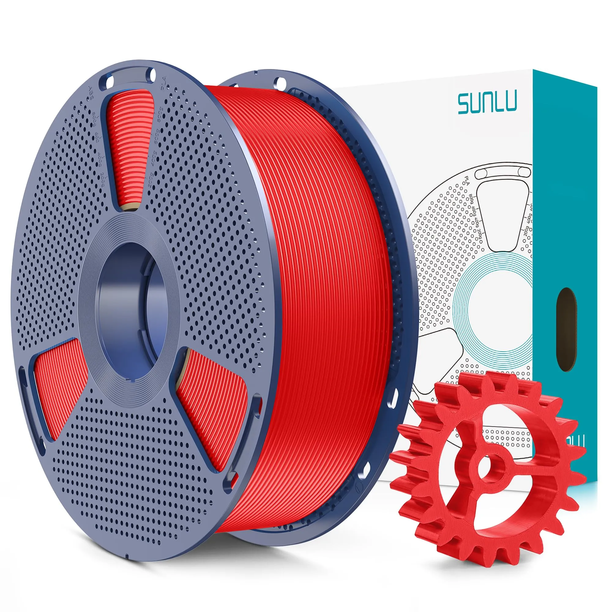 SUNLU PLA+2.0 Filamento per stampante 3D, Filamento PLA Plus di Aggiornamento, Filamento 3D ad alta resistenza, Precisione dimensionale +/- 0.02 mm, Bobina da 1kg (2.2LBS), Rosso