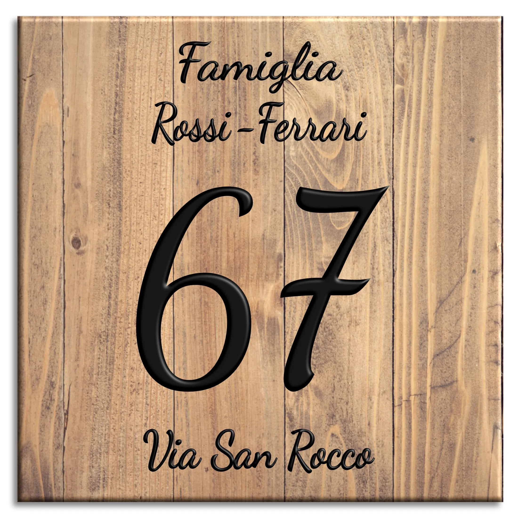 Numero Civico Targa Decorativa PERSONALIZZABILE,Numero Civico su Mattonella in Ceramica 11x11cm, 15x15cm, 20x20cm con Indirizzo e Nome Famiglia Personalizzato,Numeri Civici Moderni. (LW)