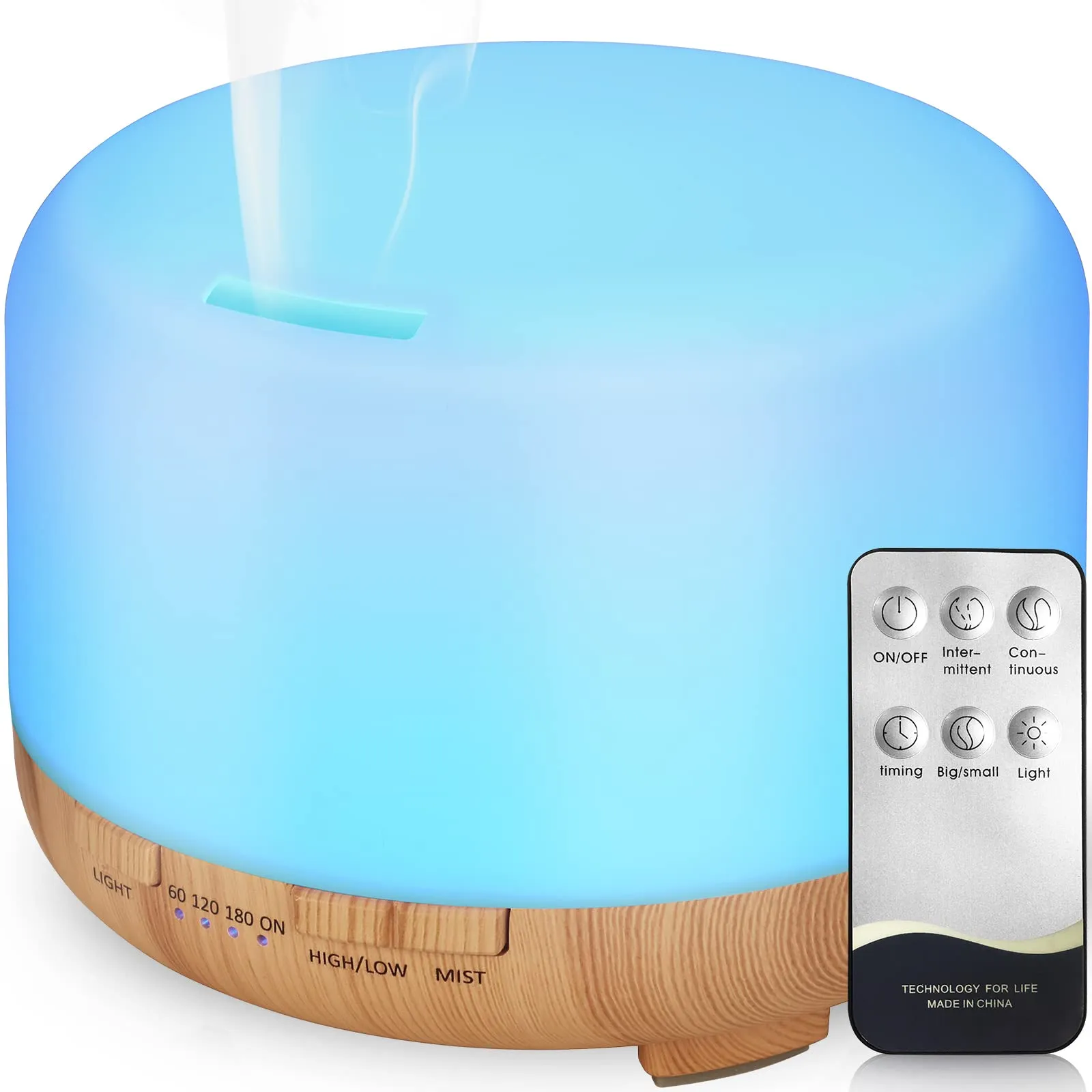 Hianjoo Diffusore di Oli Essenziali 450 ml, Umidificatore Ultrasuoni Diffusore con 7LED Colori per Spa,Camera da Letto-Regali di Grande Scelta per Natale e Capodanno(Marrone Chiaro)