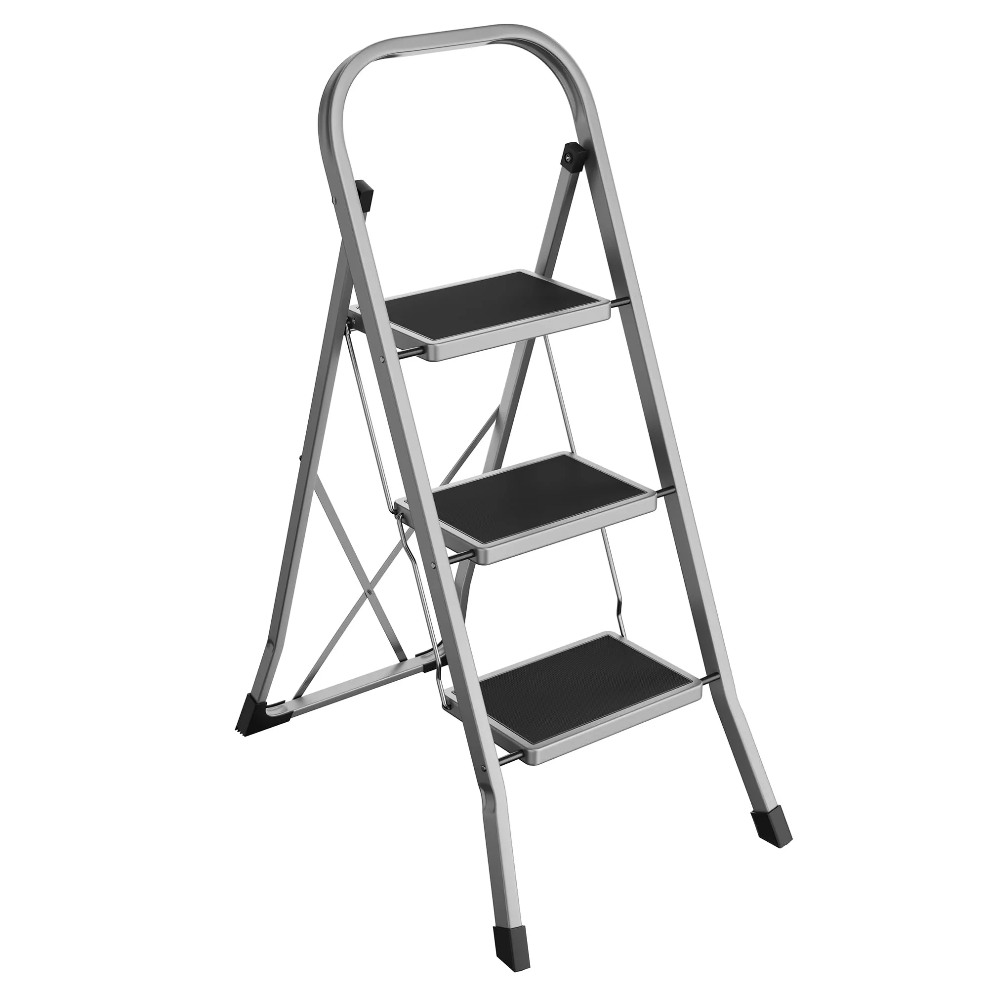 SONGMICS Scaletta, Scala a 3 Gradini, Scaletta Pieghevole, Chiusura di Sicurezza per Piegamento, Facile da Riporre, Portante 150 kg, Bianco Semplice GSL03WT