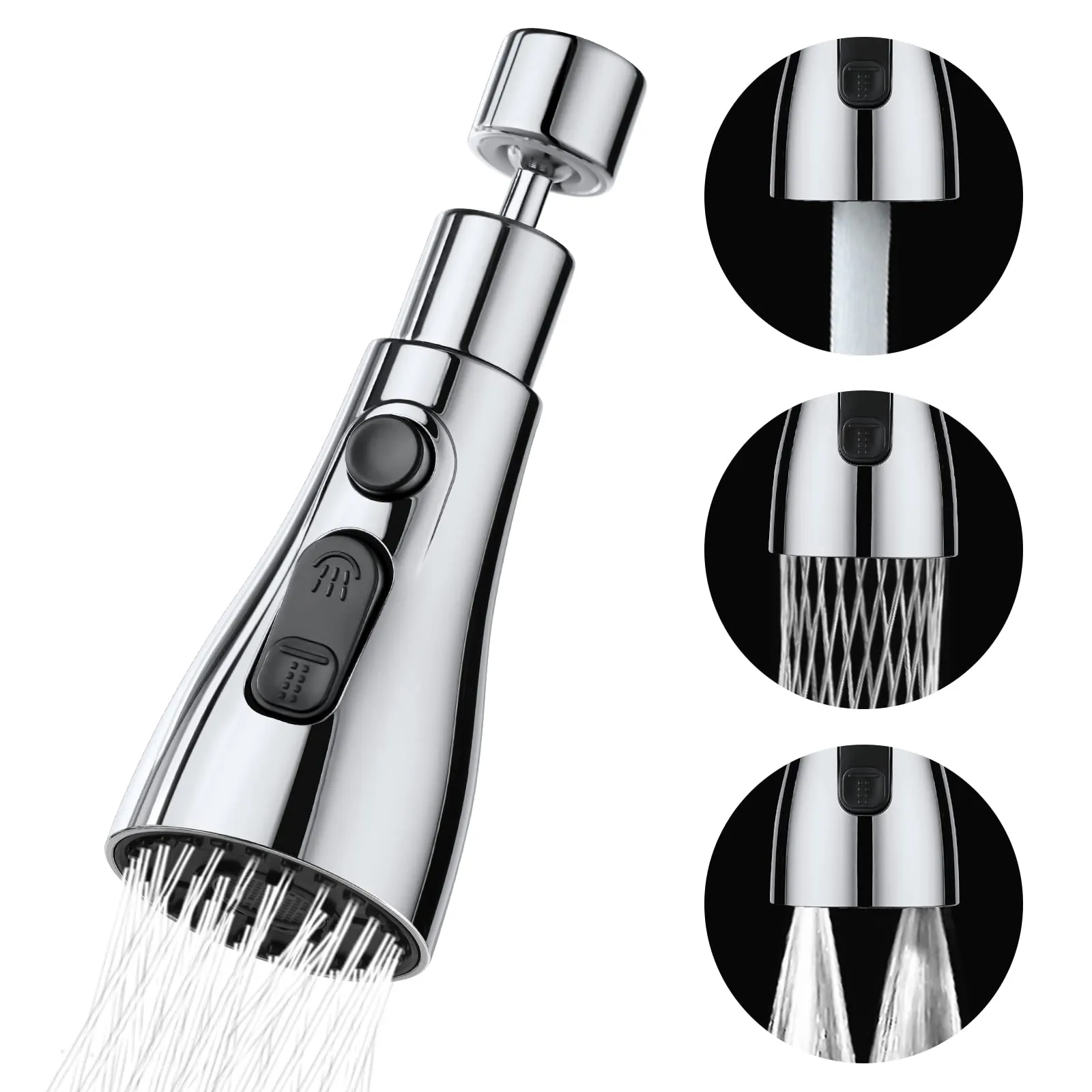 OSDUE Kit Aeratore, Rubinetto da Cucina Testa a Spruzzo, 360 ° Girevole Lavello Rubinetto Gorgogliatore, G1/2 Filtro Per Risparmio Idrico, Modalità Stream/Modalità Spray/Modalità Doppio Getto D'acqua