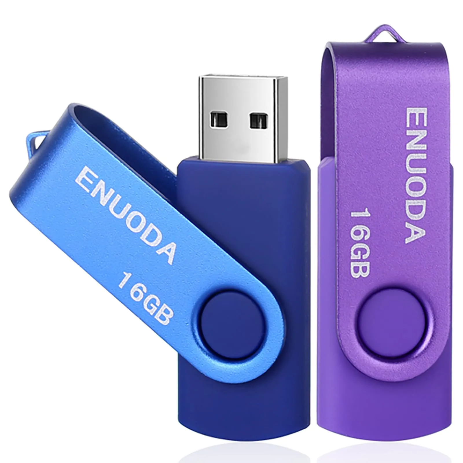 ENUODA 2 Pezzi 16GB Chiavetta USB Pennetta Girevole USB 2.0 Unità Memoria Flash per Archiviazione Dati con Luce LED (Viola Blu)