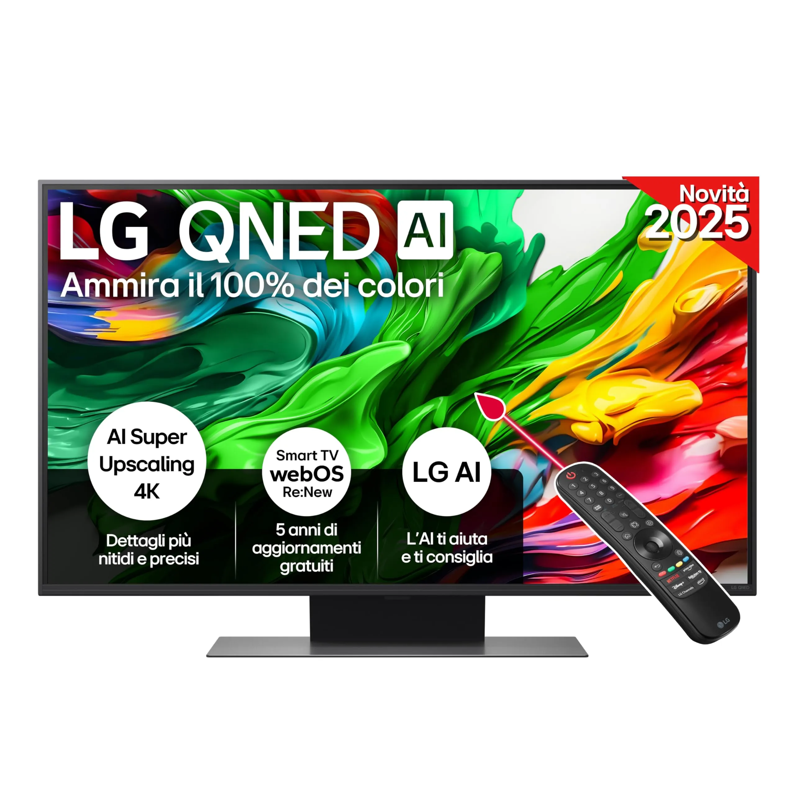 LG QNED evo AI QNED86 43 pollici, Smart TV 4K, Processore α7 Gen8, Dynamic QNED Color, Local Dimming, webOS con AI e telecomando puntatore AI, Gaming con VRR 4K@60Hz, 43QNED86A6C 2025