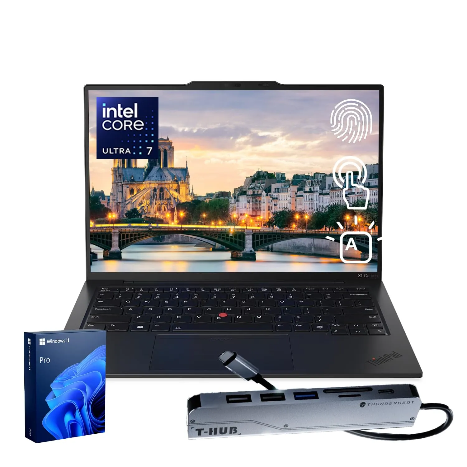 Lenovo ThinkPad X1 Carbon Gen 13 Business AI Laptop, Intel Core Ultra 7 255U, touchscreen FHD+ da 14", DDR5 da 32 GB, SSD da 2 TB, fotocamera IR 1080p, impronte digitali, Wi-Fi 6E, Win 11 Pro, bundle