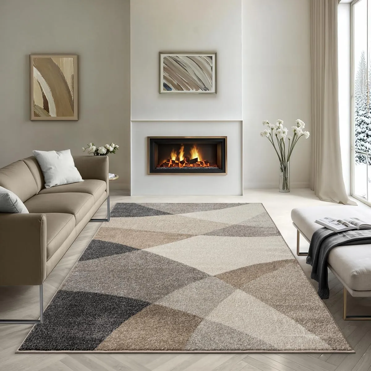 the carpet Pearl - Tappeto moderno a pelo corto, per soggiorno e camera da letto, motivo geometrico, a onde, 160 x 220 cm, colore beige