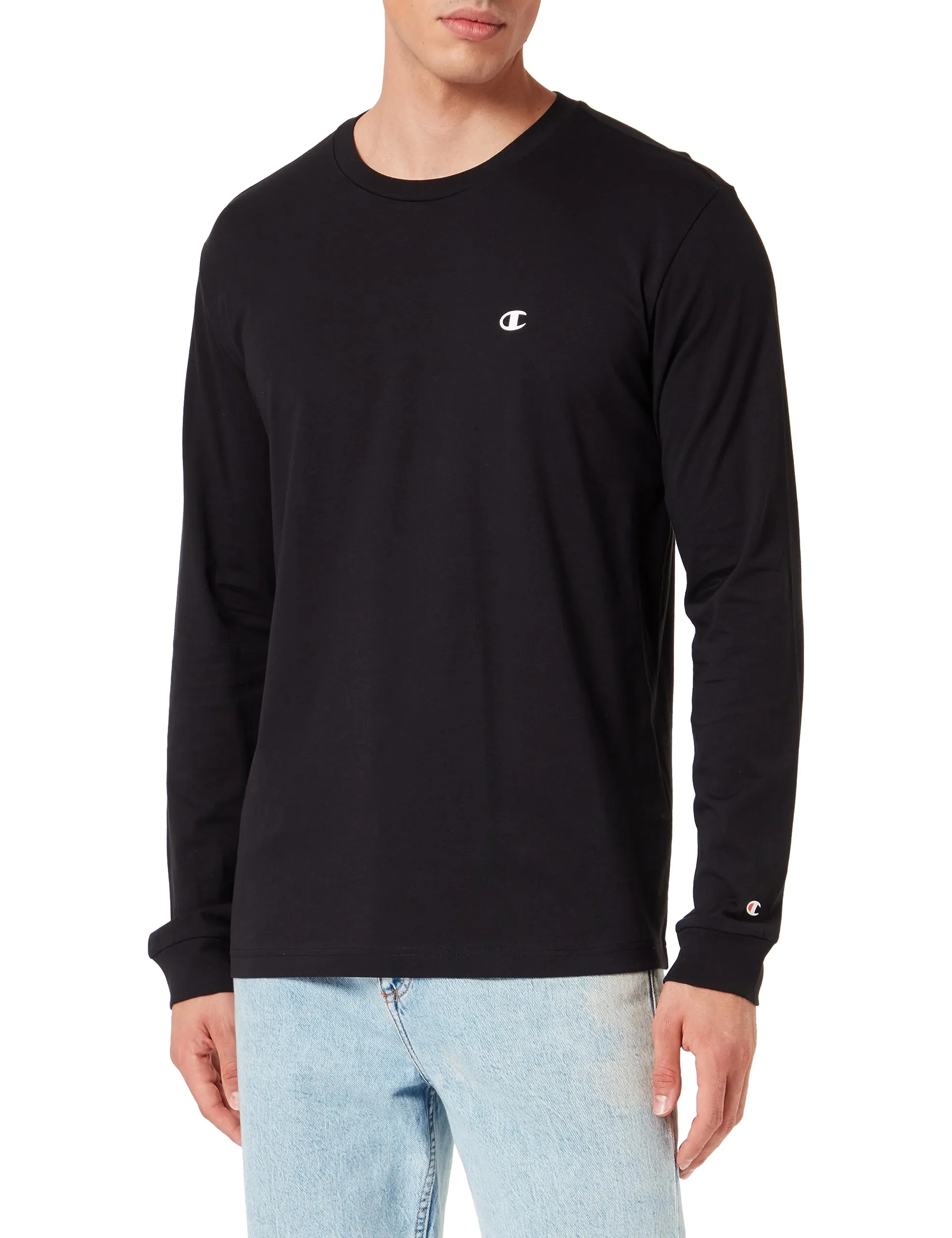 Champion Legacy Champion Basics - L-S Crewneck Maglietta a Manica Lunga, Nero, XL Uomo FW23