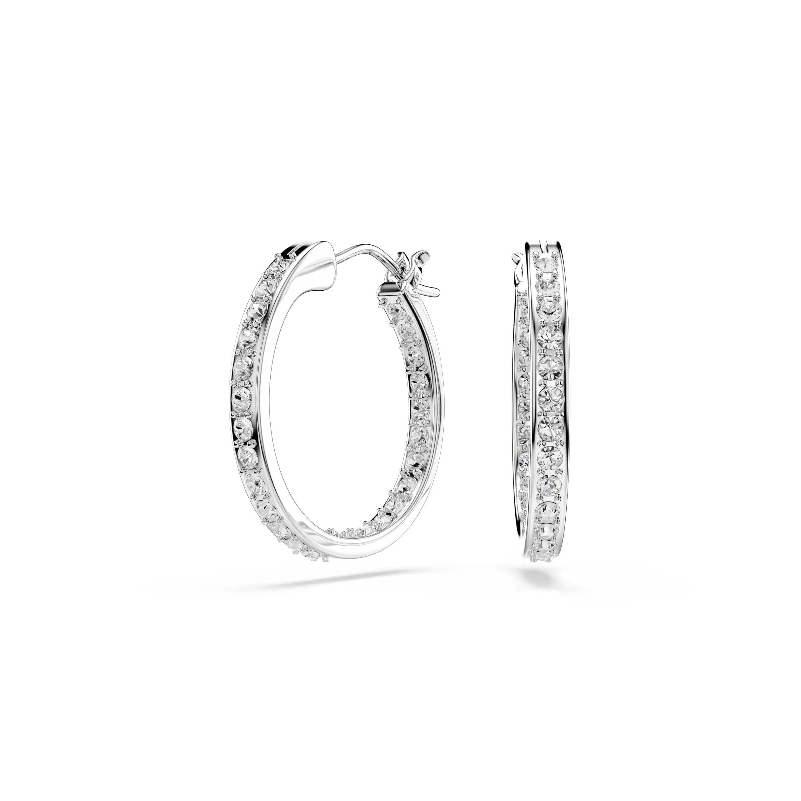 Swarovski Orecchini a cerchio Sommerset, Bianchi, Placcato rodio