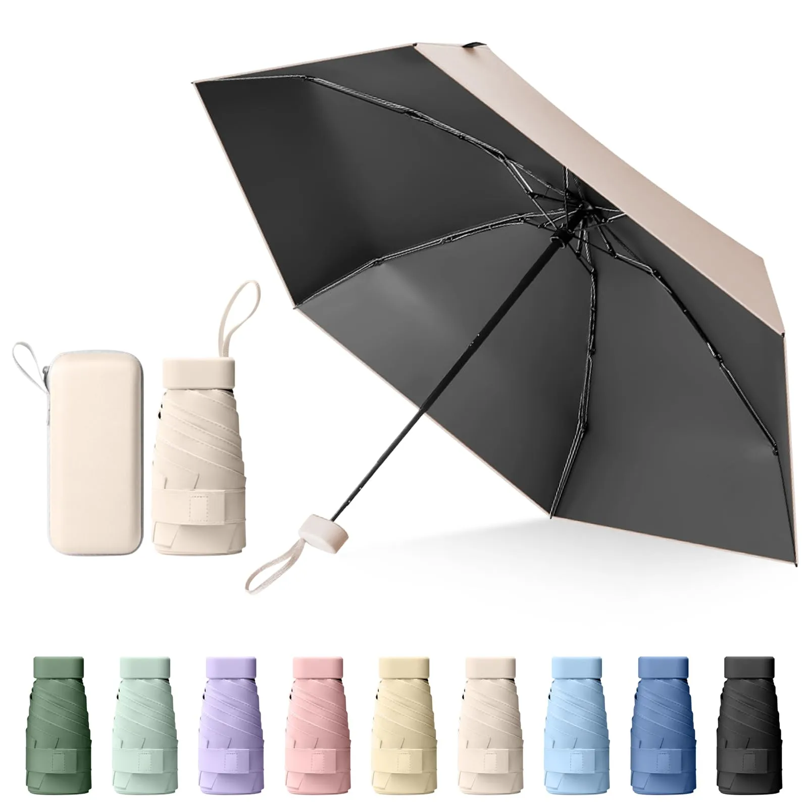 Sykrawki Ombrello Pieghevole Portatile Compatto, Anti UV e Antivento, Mini Ombrello da Tasca Ultraleggero per Donne e Uomini, Ideale per Viaggi