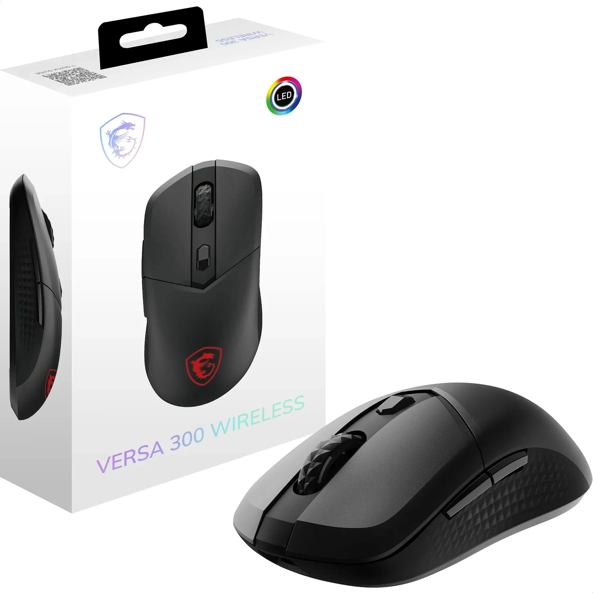 MSI VERSA 300 - Mouse da gioco wireless, sensore ottico 8000 DPI, frequenza di polling 1000 Hz, simmetrico, microinterruttori Click Kailh da 30 M+, 6 pulsanti, batteria da 50 ore, latenza 1 ms, RGB,