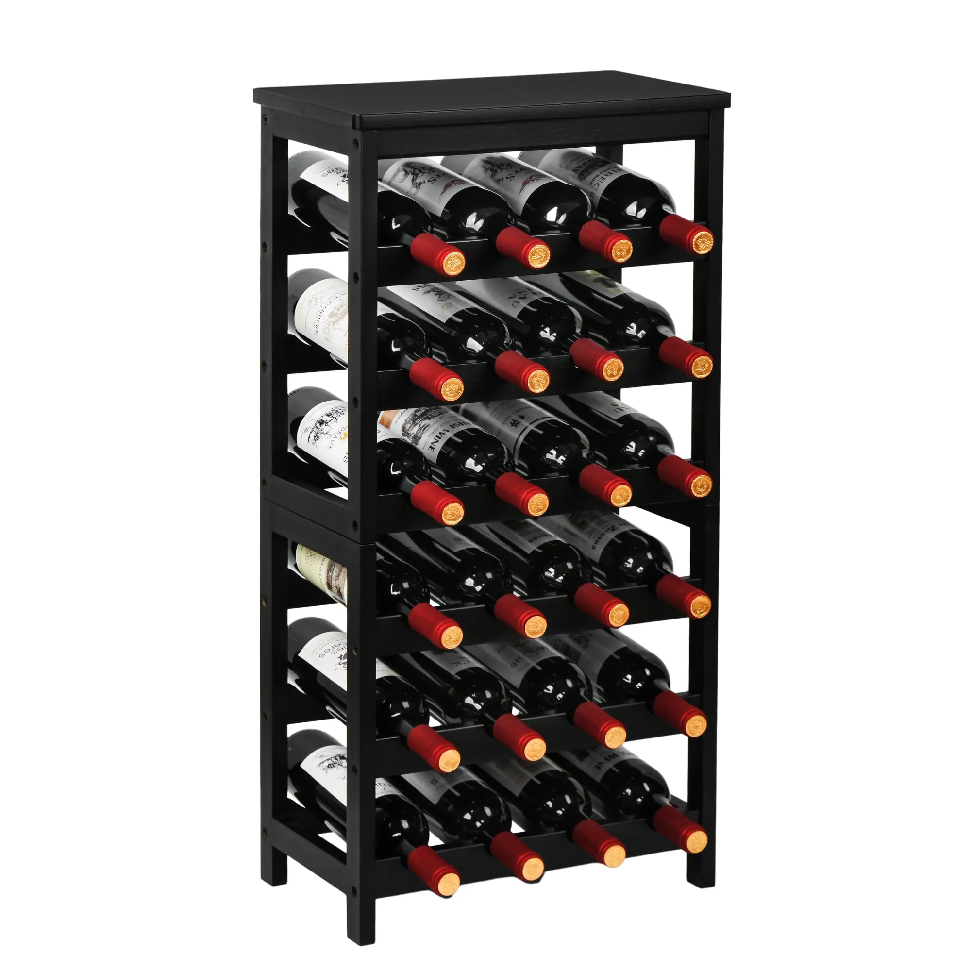 VASMIA Cantinetta Portavino in Legno Bambù con 24 Scomparti per Vino Champagne, Portabottiglie da Terra, Cantina per Angolo Bar, Salotto, Cucina, Nero