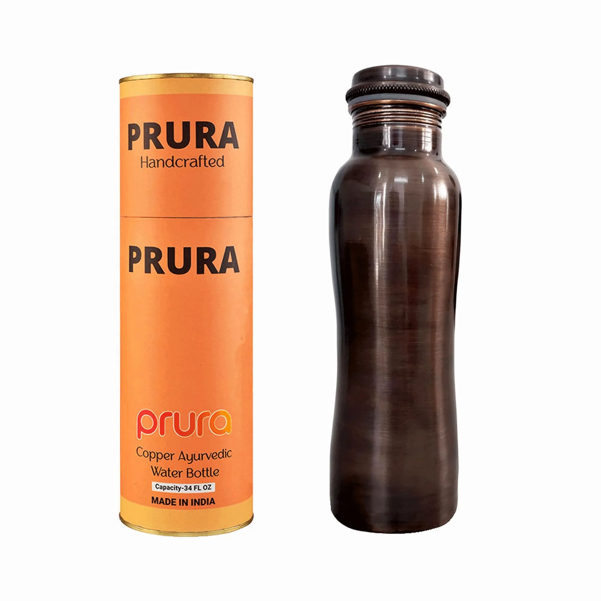 PRURA Borraccia in rame con taglio a diamante, a prova di perdite, contenitore in rame ayurvedico per sport, palestra, attività all'aperto, yoga
