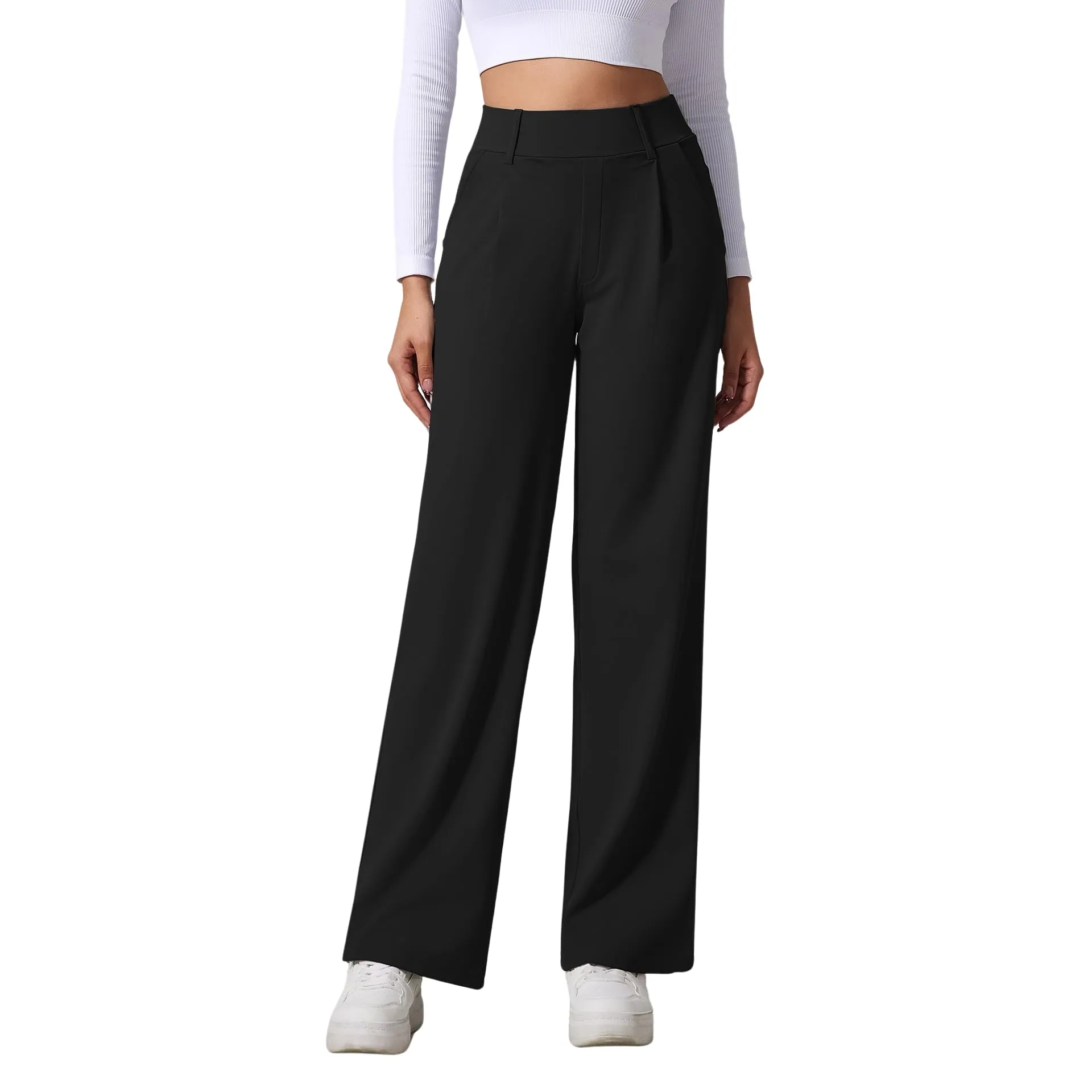 SotRong Pantaloni da yoga da donna a gamba larga e dritta, elasticizzati, tinta unita, casual, per il tempo libero, vita alta, con elastico in vita, senza lacci, casual, lavoro, ufficio, lavoro, con