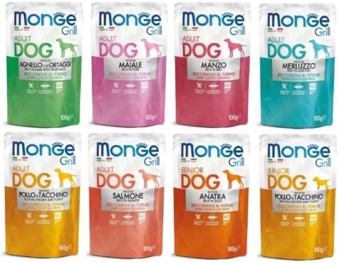 Monge Grill Bustine Umido Per Cane Gusti Assortiti In Base Alla Disponibilità. 24 Pezzi Da 100 Grammi Cadauno