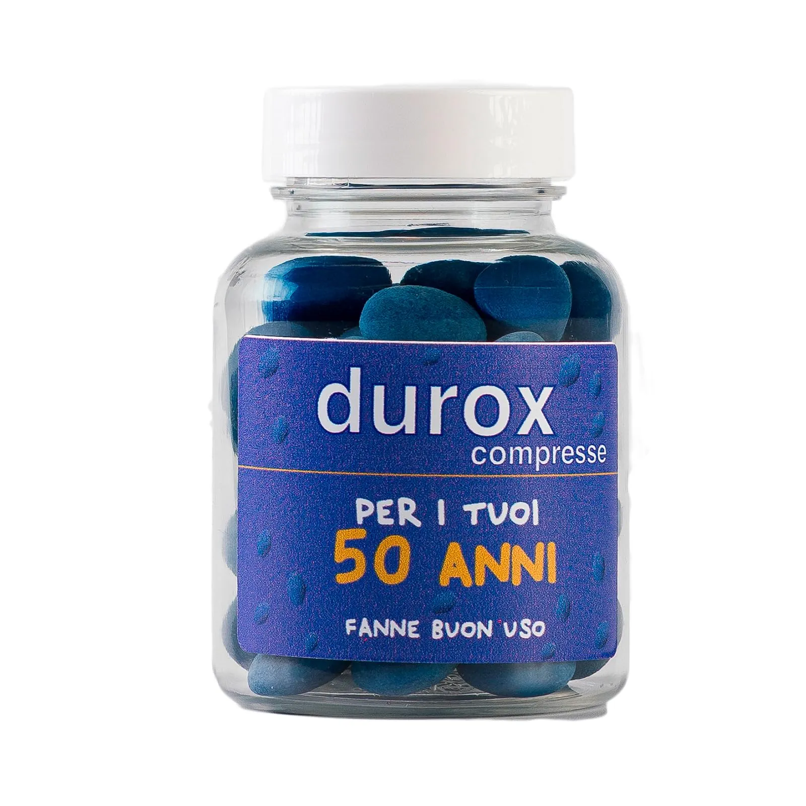 DUROX Compresse Blu 50 Anni – Scherzo Wiagras Goliardico per Uomo – Idea Regalo Divertente Compleanno 50 anni – Confetti Blu al Cioccolato – FANNE BUON USO