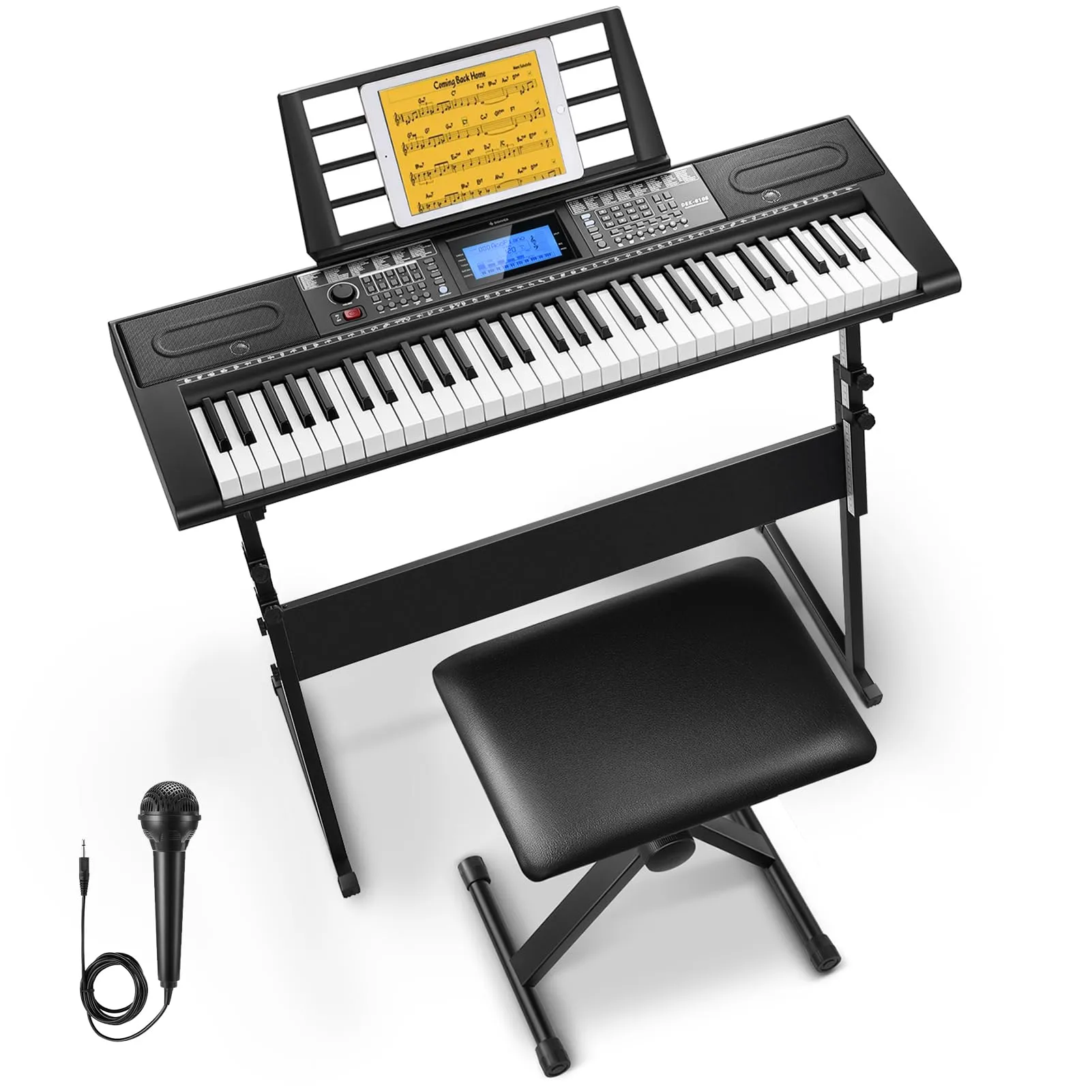 Donner Keyboard Piano 61 tasti, kit tastiera elettrica con 249 voci, 249 ritmi - include supporto per pianoforte, sgabello, microfono, regalo per principianti, nero (DEK-610S)