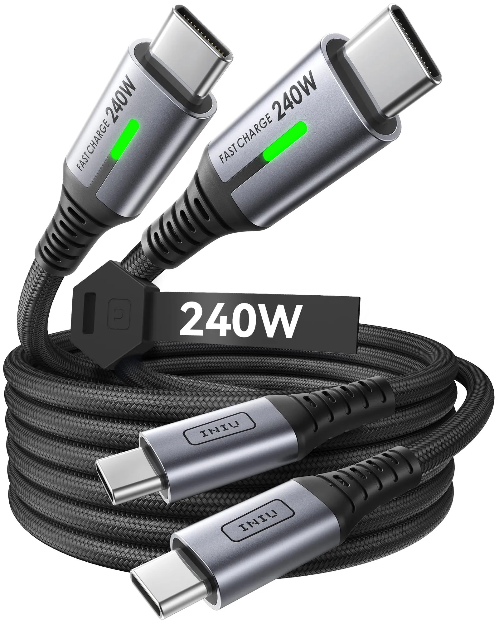INIU 240W Cavo USB C a USB C, [2Pezzi 2m] PD3.0 Cavo USB Tipo C Ricarica Rapida, Nylon Cavo Type C per iPhone 16 15 Pro MacBook, Samsung Galaxy S23 S22, Note 10, Pixel, Dell HP Laptop, Steam ECC.