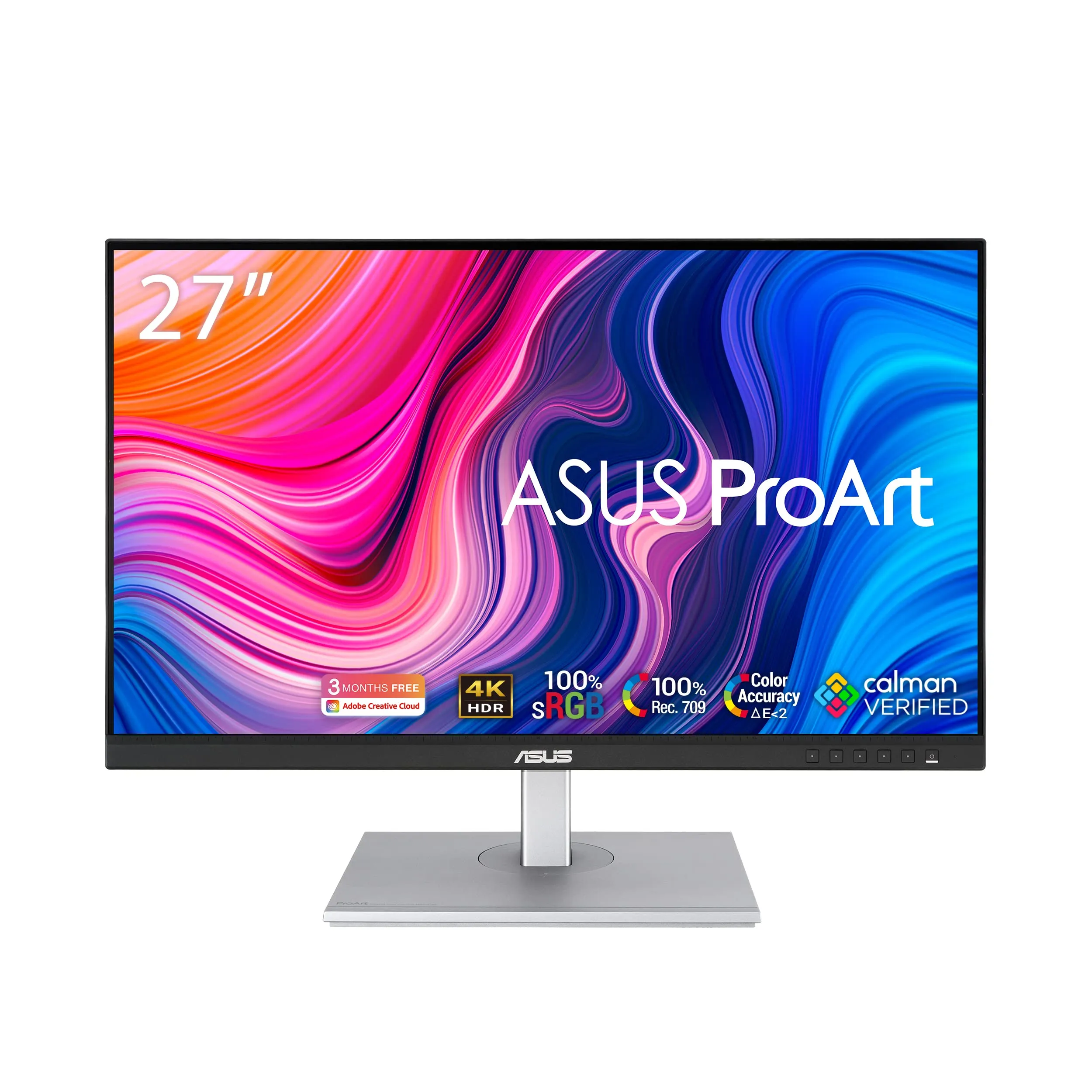 ASUS ProArt PA279CV Monitor 27”, 4K UHD (3840x2160), USB-C, IPS, 100percento sRGB e Rec.709, Precisione colore DeltaE minore di 2, ASUS ProArt Preset e ProArt Palette, HDR10, Regolabile, Nero