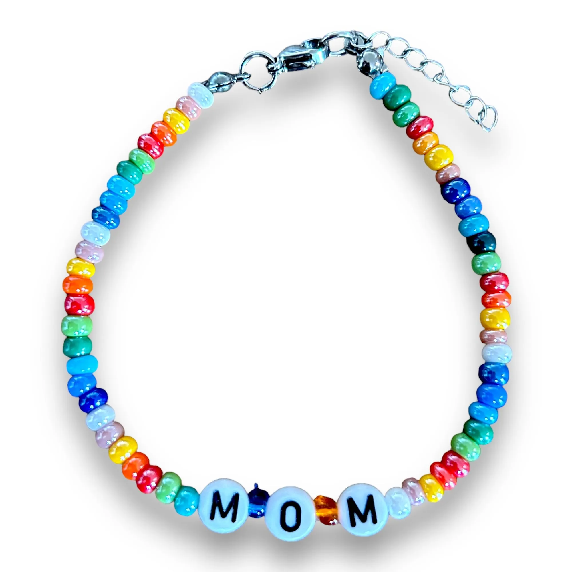 Vero Bijoux Bracciale personalizzato nome - Bracciale perline nome - Bracciale realizzato con perline in vetro di Boemia e acciaio inox - Bracciale waterproof e regolabile - Made in Italy