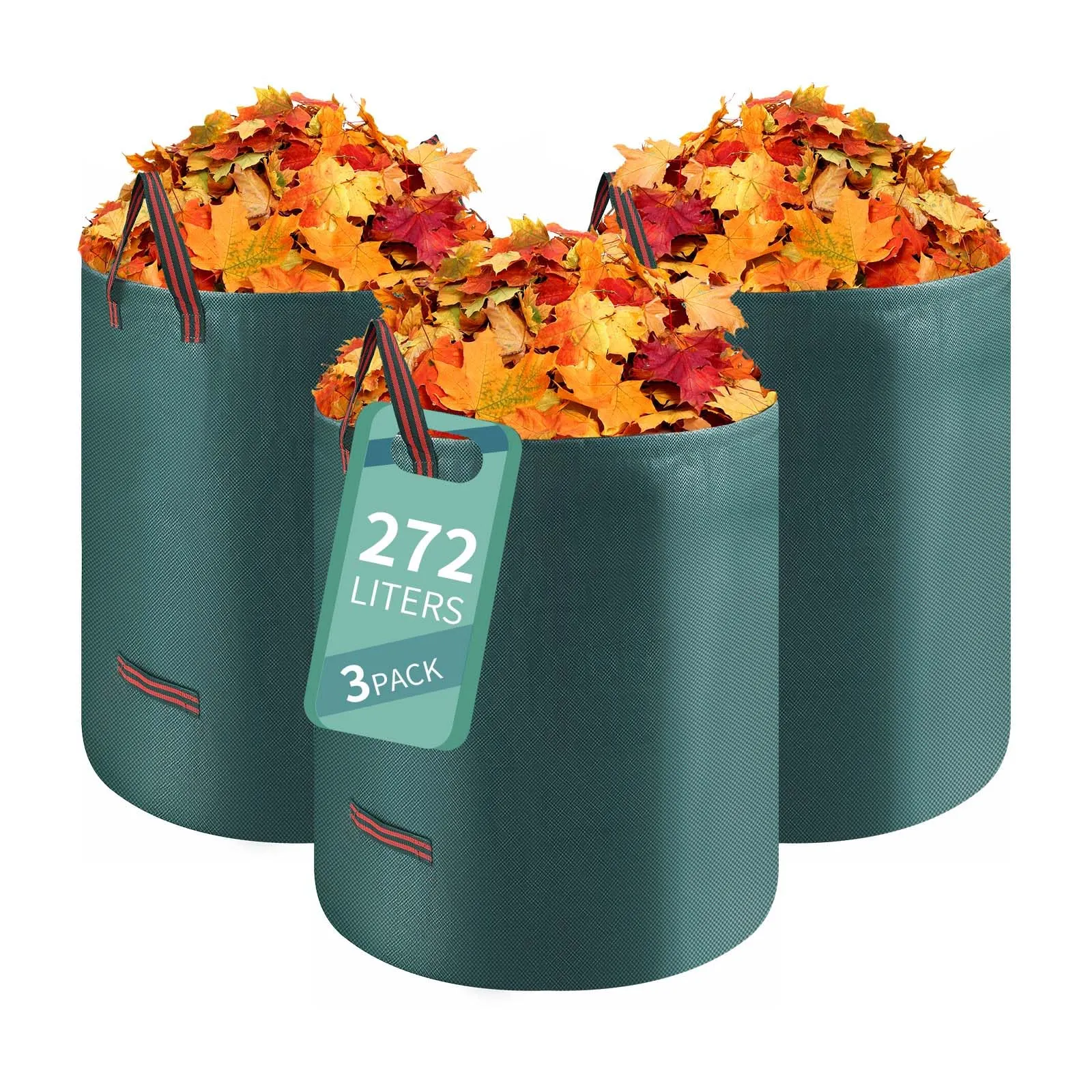 Hibisaws 3x272L Sacchi per Rifiuti da Giardino,Sacchi giardinaggio agli Strappi,Sacchi giardi Impermeabile,Sacco raccogli foglie Pieghevole,Sacchi da giardinaggio Autoportanti,Può sopportare 50 kg