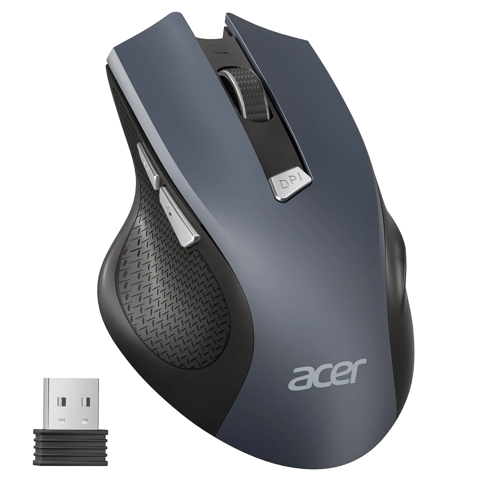 acer Mouse wireless ergonomico, mouse computer ottico USB senza fili, 2,4 GHz con ricevitore mini USB, 1600 DPI regolabile, 6 pulsanti programmabili, compatibile con PC/Mac/Laptop/Chromebook
