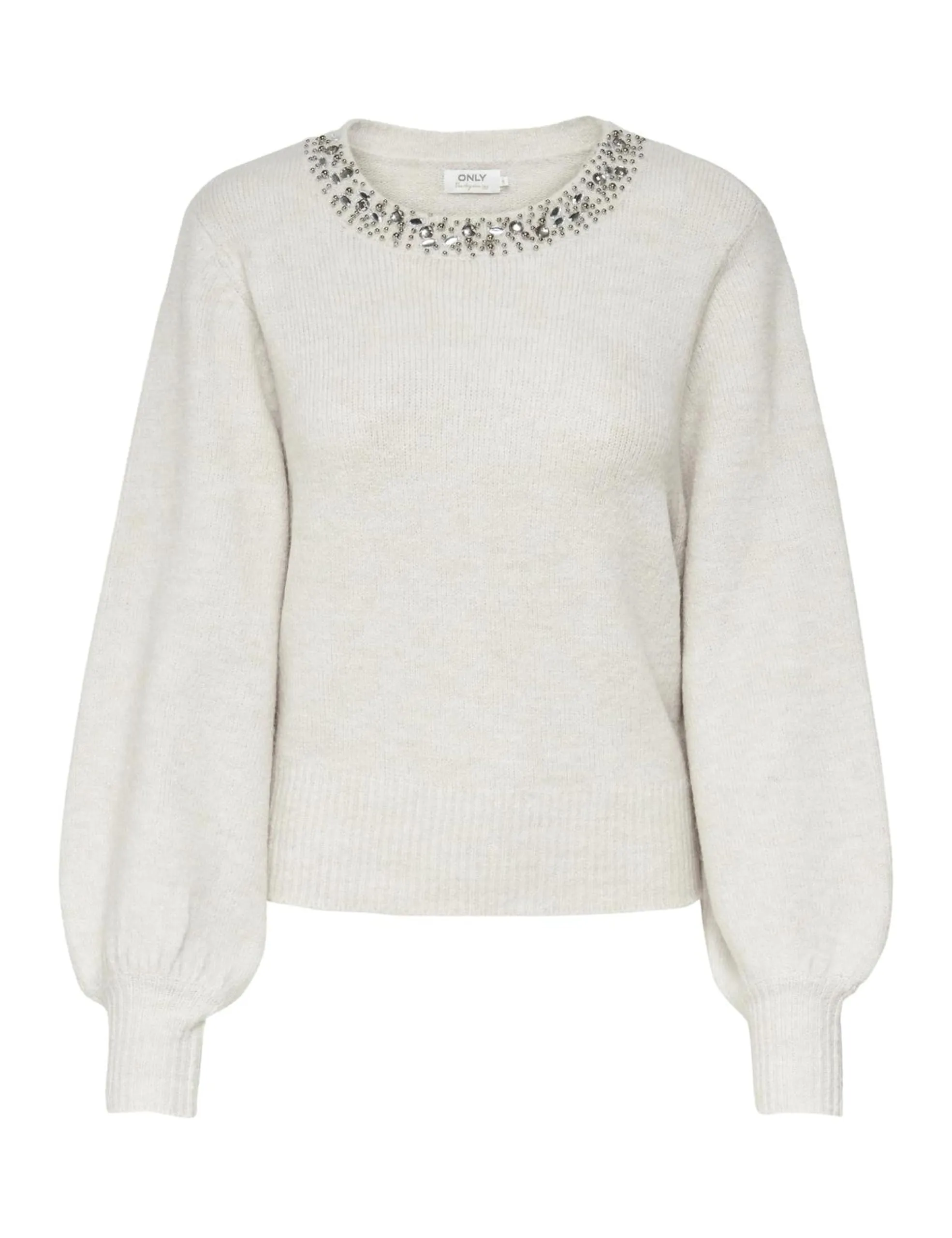 ONLY Onlelsa-Pullover Knt L/S, Pumice Stone/Dettagli: Bianco mélange, S Donna