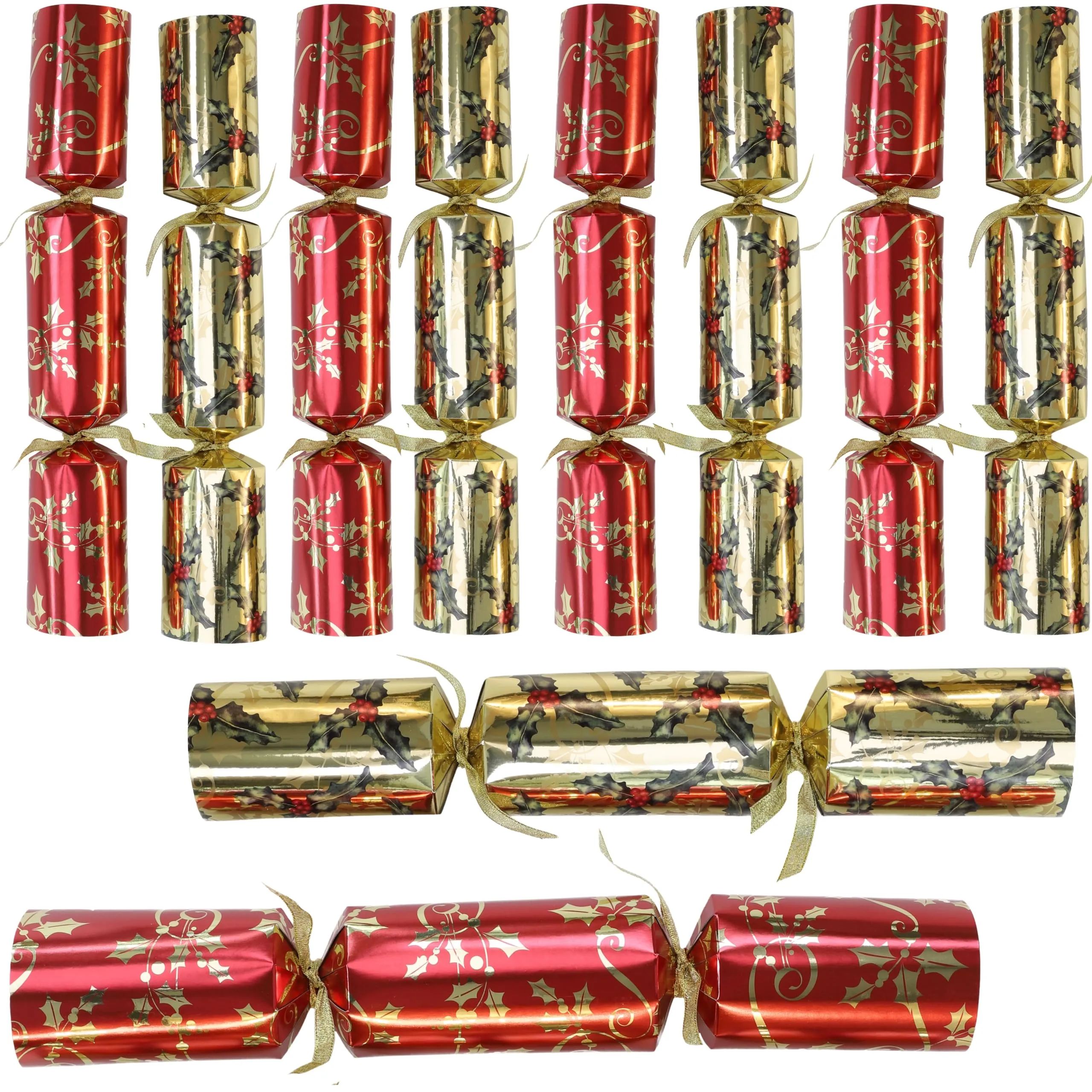 Toyland® 10 bomboniere per cene di Natale Regali deluxe Cappello da festa Scherzo 10 x 14 cracker (agrifoglio rosso e oro)