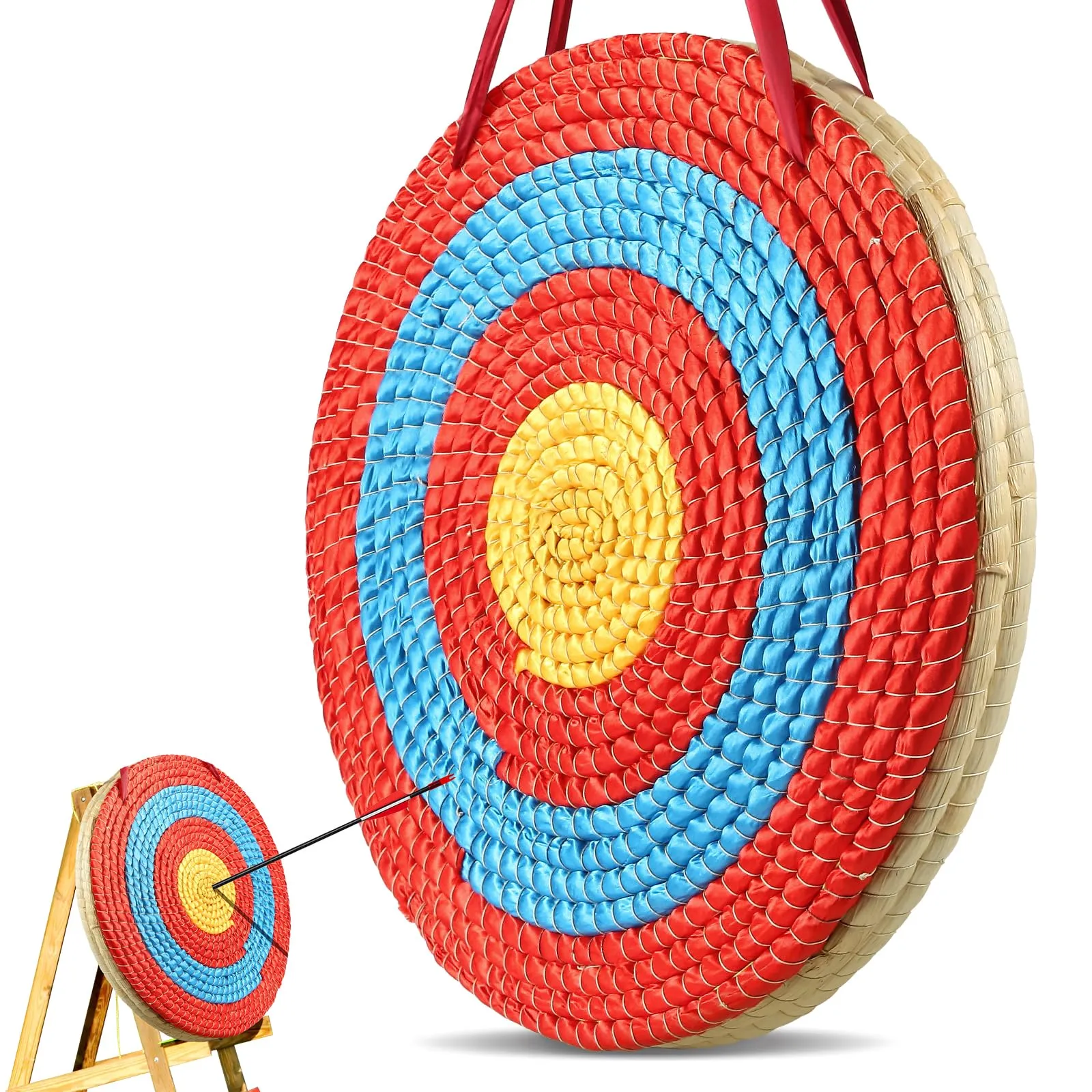 VEVOR Bersaglio da Tiro con l'Arco Portatile Diametro 50,8cm, Bersaglio Portatile Paglia 3 Strati per l'Allenamento Alta Visibilità, Bersaglio per Tiro con l'Arco Esterno Interno, Bersaglio in Paglia