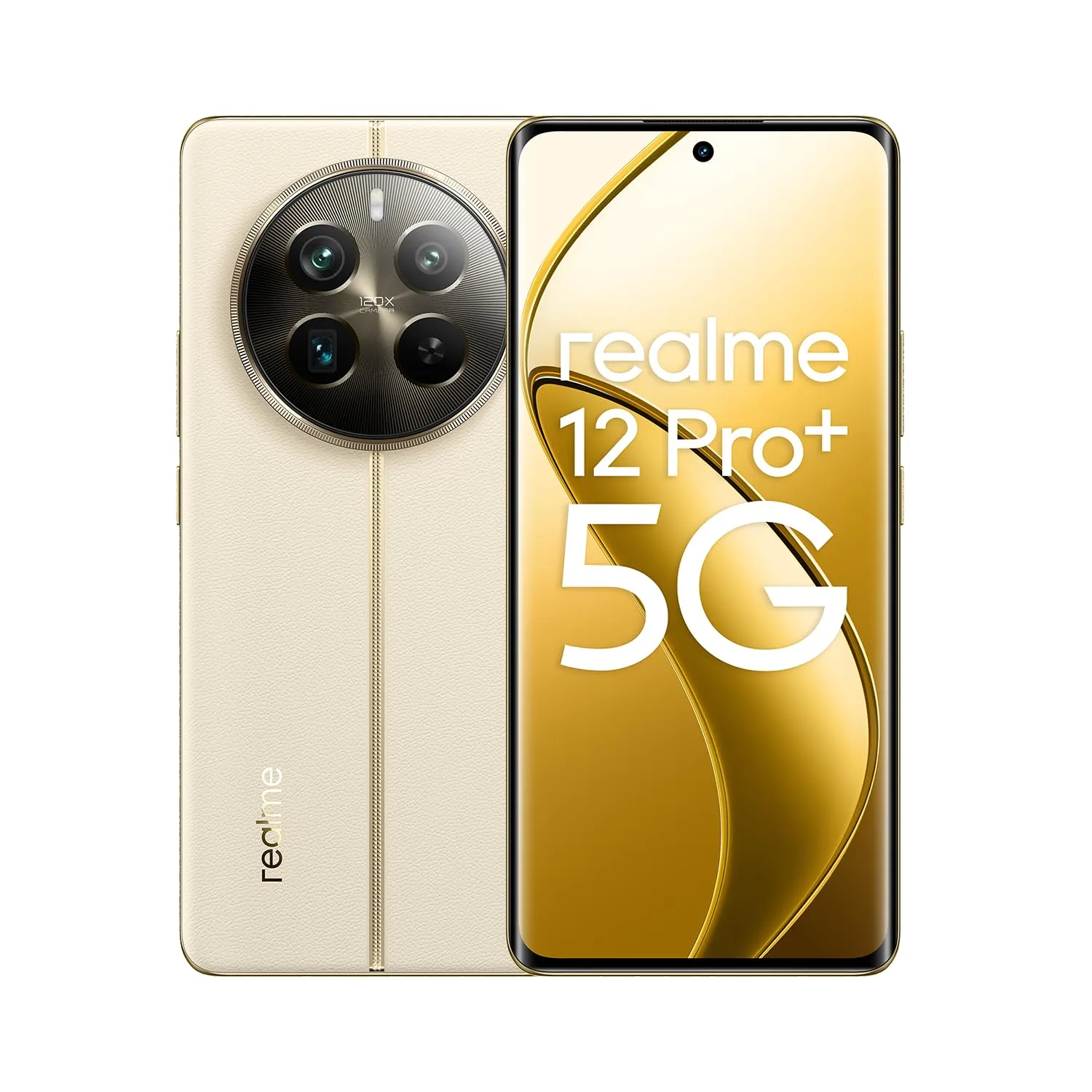 realme 12 Pro+ 5G Smartphone 8+256GB, Fotocamera Sony IMX890 OIS Zoom ottico 3X, Snapdragon 7s Gen 2, Display curvo Vision da 6,7" a 120Hz, Ricarica SUPERVOOC da 67W, Batteria da 5.000mAh, beige