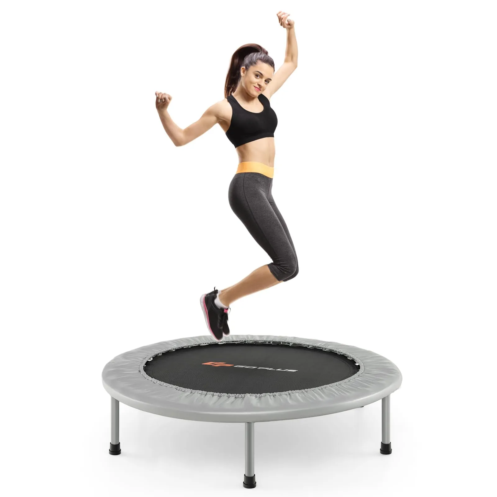 COSTWAY Trampolino Elastico Pieghevole, Tappeto Elastico da Interno con 32 Molle e 6 Gambee Cuscinetti Antiscivolo, Capacità di Carico 150 kg (Argento)