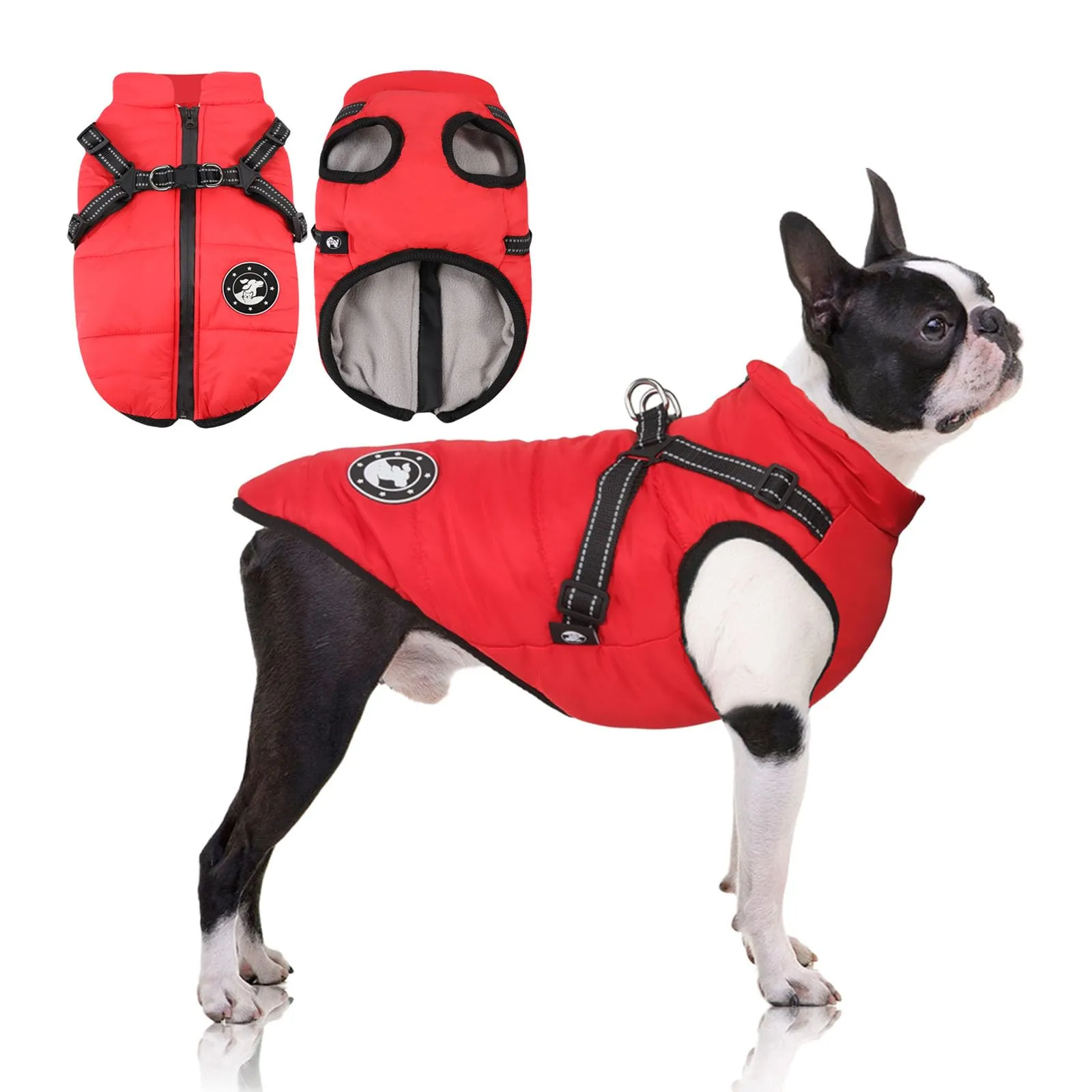 Cappotto per cani di piccola taglia, giacca per cani con imbracatura, impermeabile e caldo cappotto invernale per cani di piccola taglia, lavabile in lavatrice, con strisce riflettenti