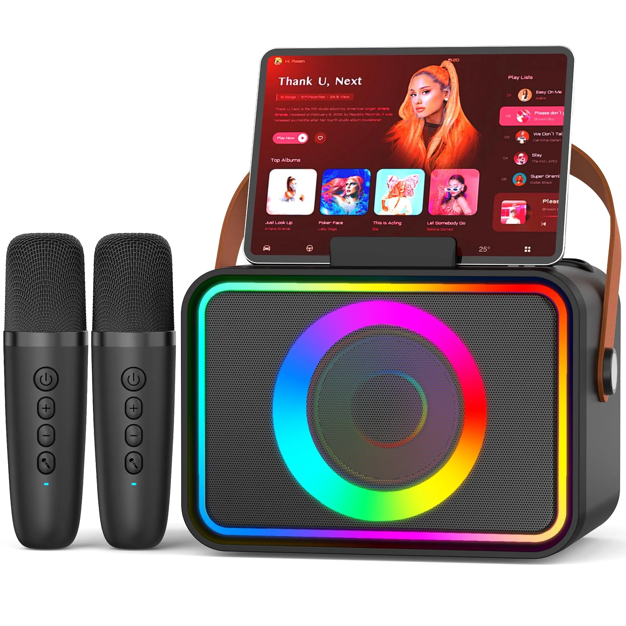 Macchina per karaoke con 2 microfoni wireless per adulti e bambini, altoparlante portatile Bluetooth per karaoke con luci LED, microfono per karaoke, supporta USB/TF/AUX, giocattoli per bambini,