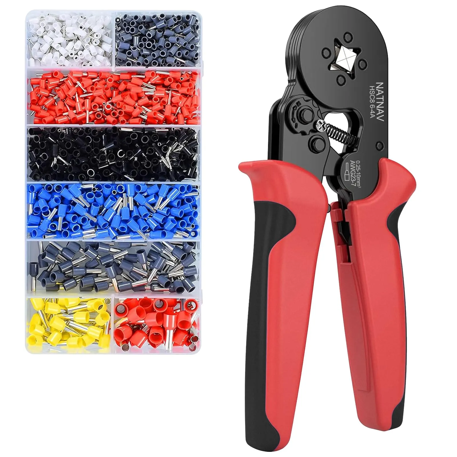 NATNAV Pinza Crimpatrice Capicorda, con 1300 Capicorda Elettrici a Crimpare - Pinza Capicorda e Puntalini Elettrici a Crimpare Gamma 0,25-10mm² per Auto e Installazioni