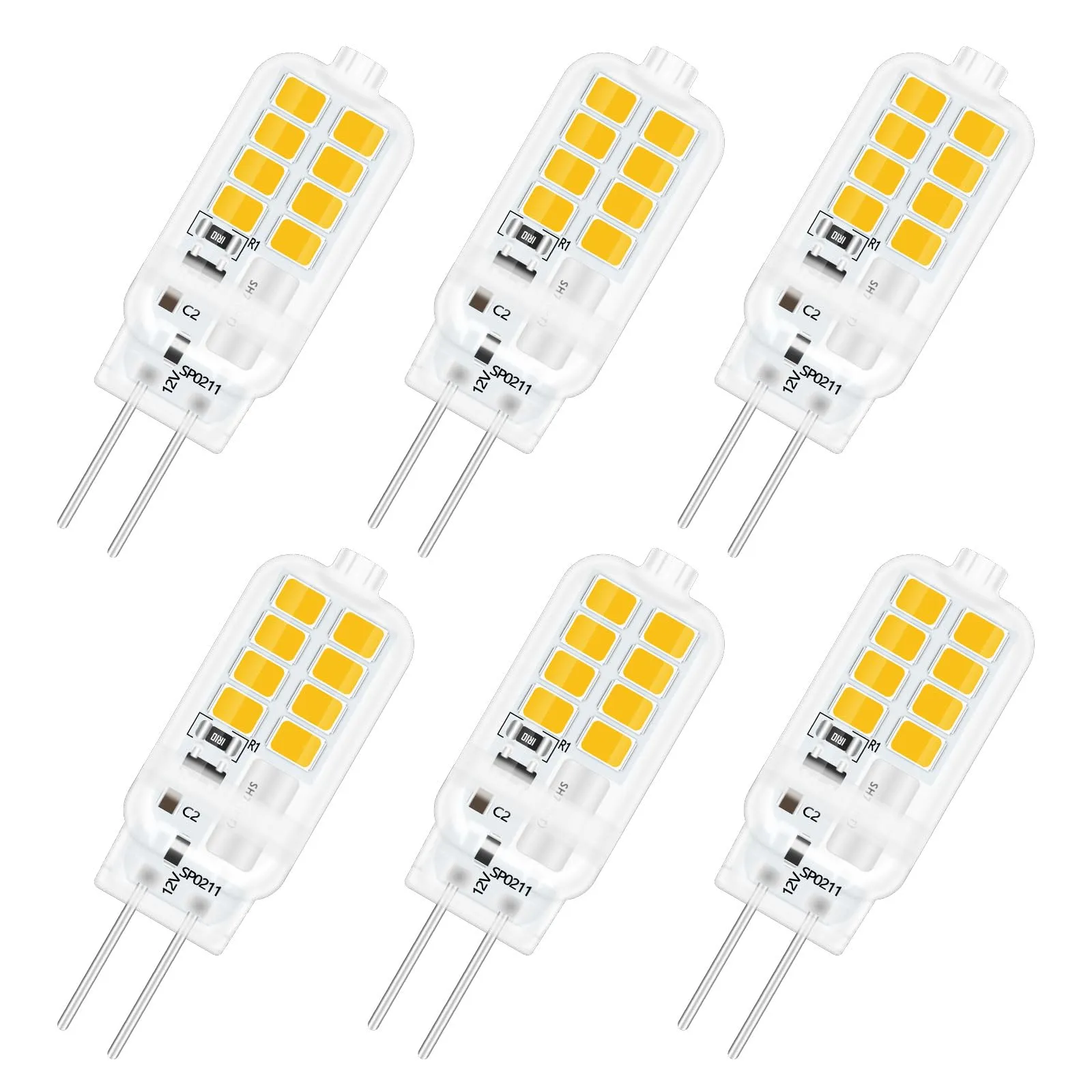 SCNNC Lampadina LED G4 12V 3W, Non Dimmerabile, 300LM Bianco Caldo 3000K, Equivalente a Lampadina Alogena 25W, per Plafoniere, Cappa Cucina, Illuminazione del Paesaggio, 6 Pezzi
