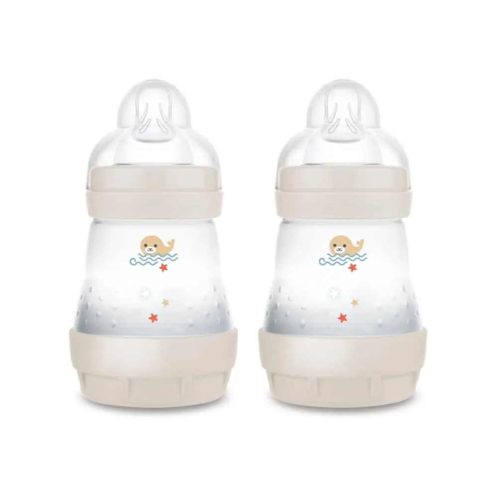 MAM Biberon Easy Start 160 ml (Set da 2), Kit da 2 biberon anticolica per allattamento misto che riduce le bolle d'aria e il rischio di coliche, Accessori neonati con tettarella misura 1, Neutro
