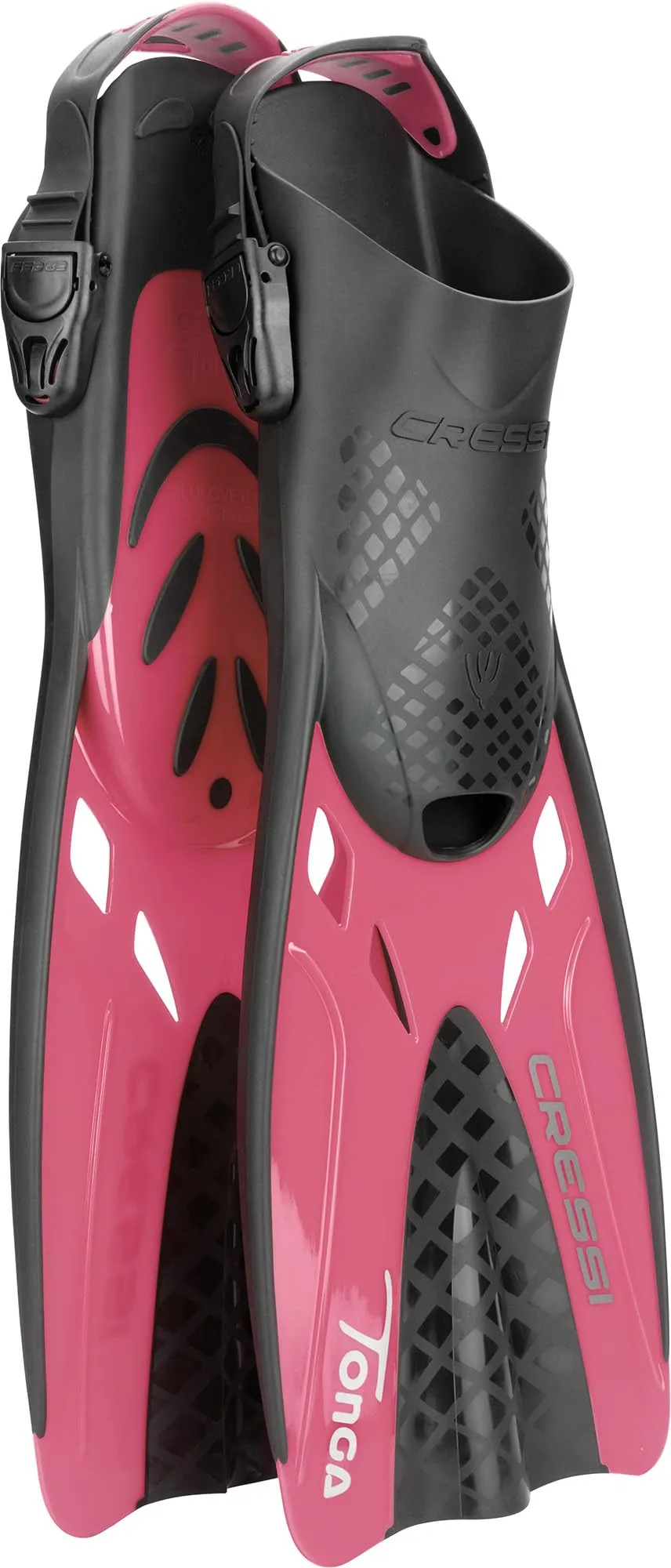 CRESSI Tonga Fins Black/Pink S/M - Pinne Leggere Corte Regolabili con Scarpetta Aperta, Ideali per Snorkeling, Nuoto, Nero/Rosa, S/M (36/41), Adulti