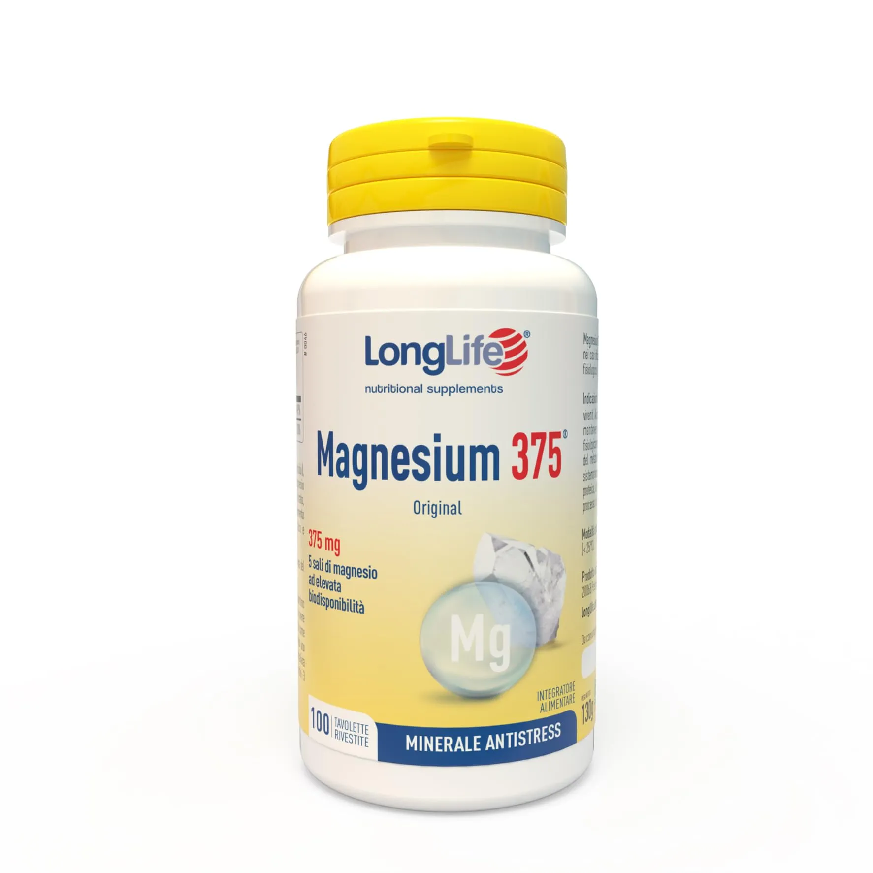 LongLife Magnesium 375® | 5 sali di magnesio | Alto dosaggio | Integratore magnesio antistress | 100 tavolette | Oltre 3 mesi di trattamento | Vegano e senza glutine